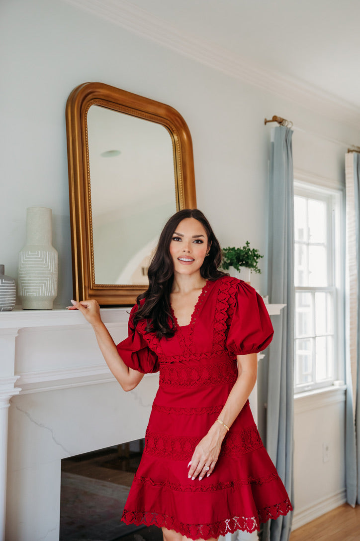 Red Red Wine Lace Dress **FINAL SALE**