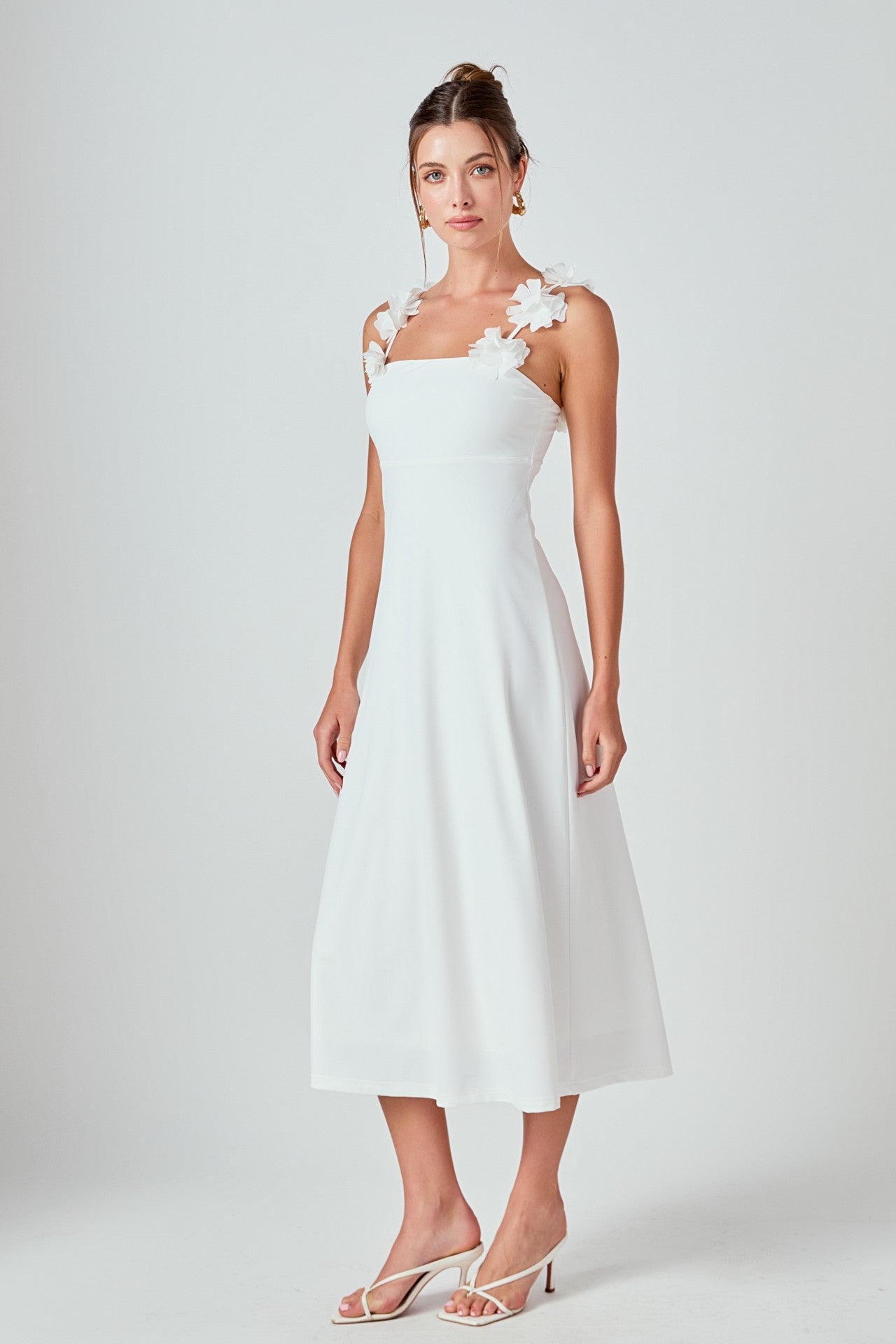 Rosette Shoulder Maxi Dress - White