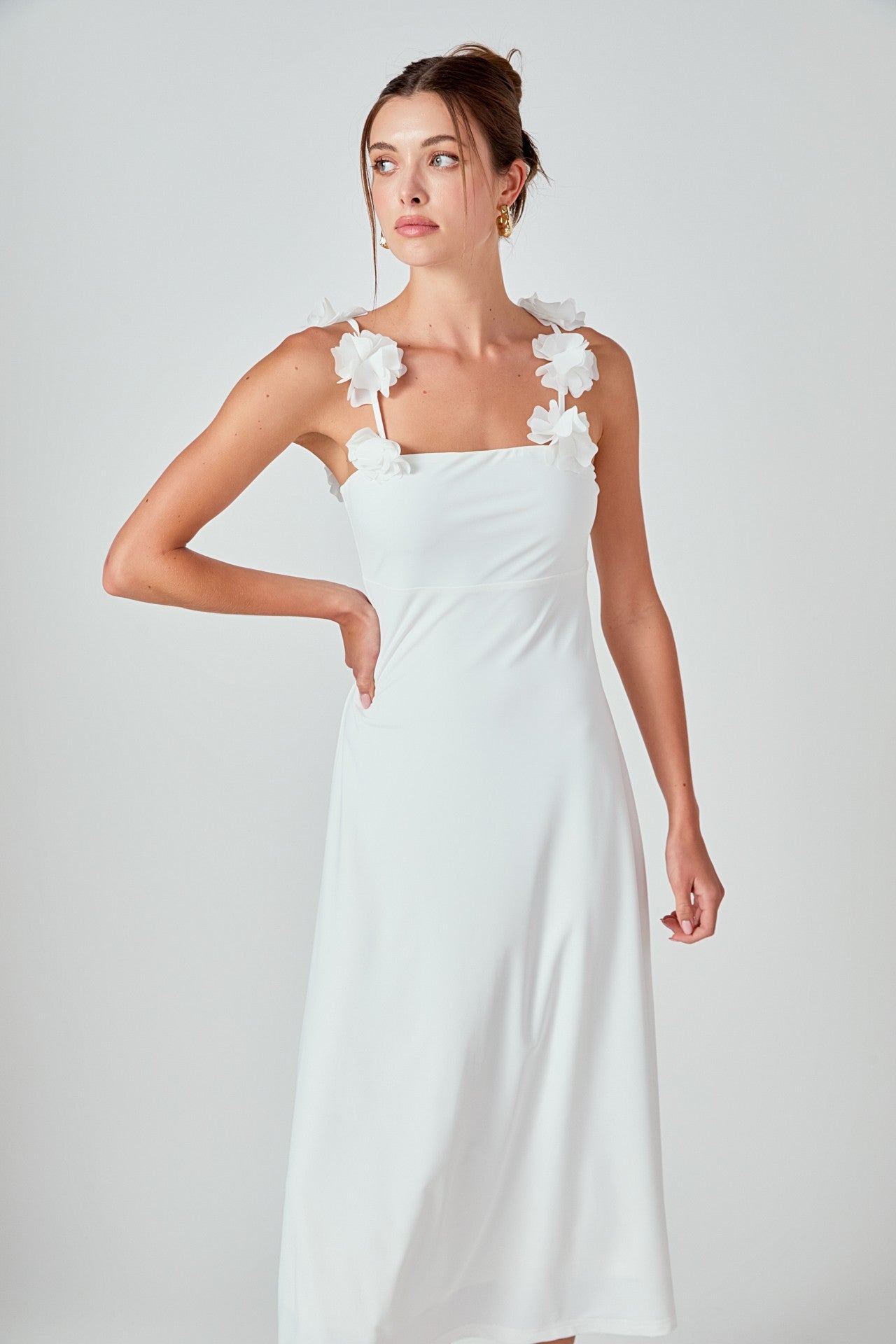 Rosette Shoulder Maxi Dress - White