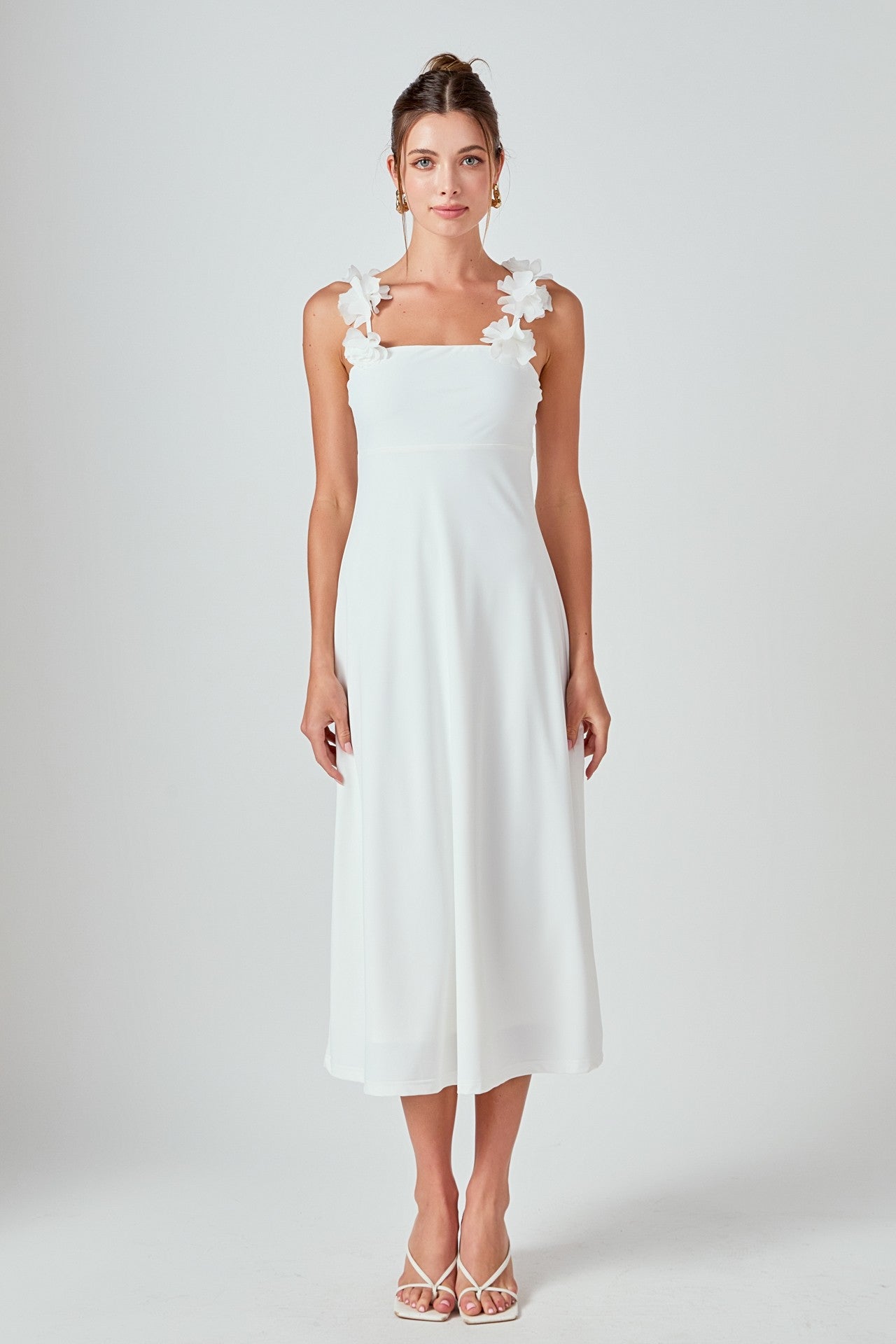 Rosette Shoulder Maxi Dress - White