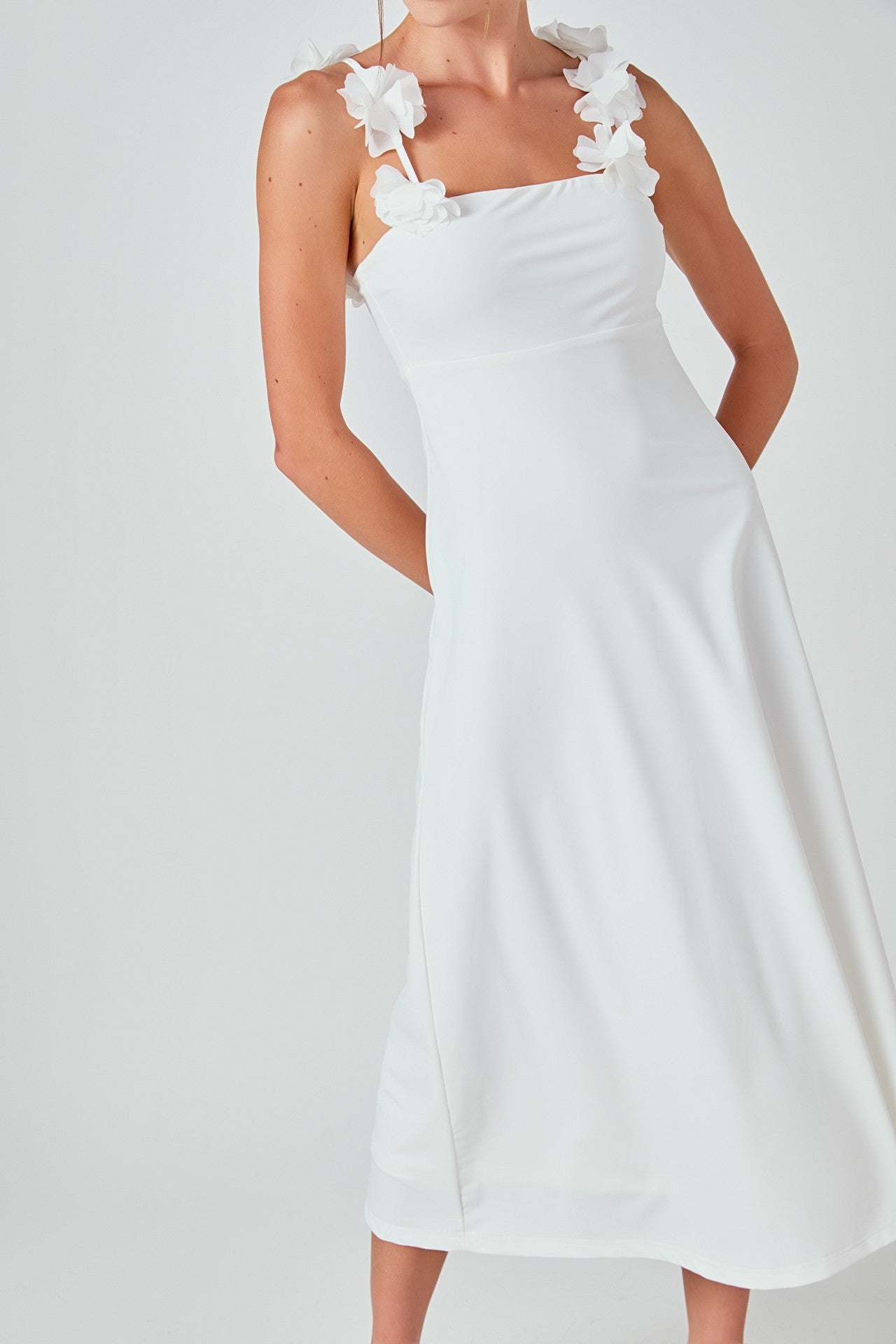 Rosette Shoulder Maxi Dress - White