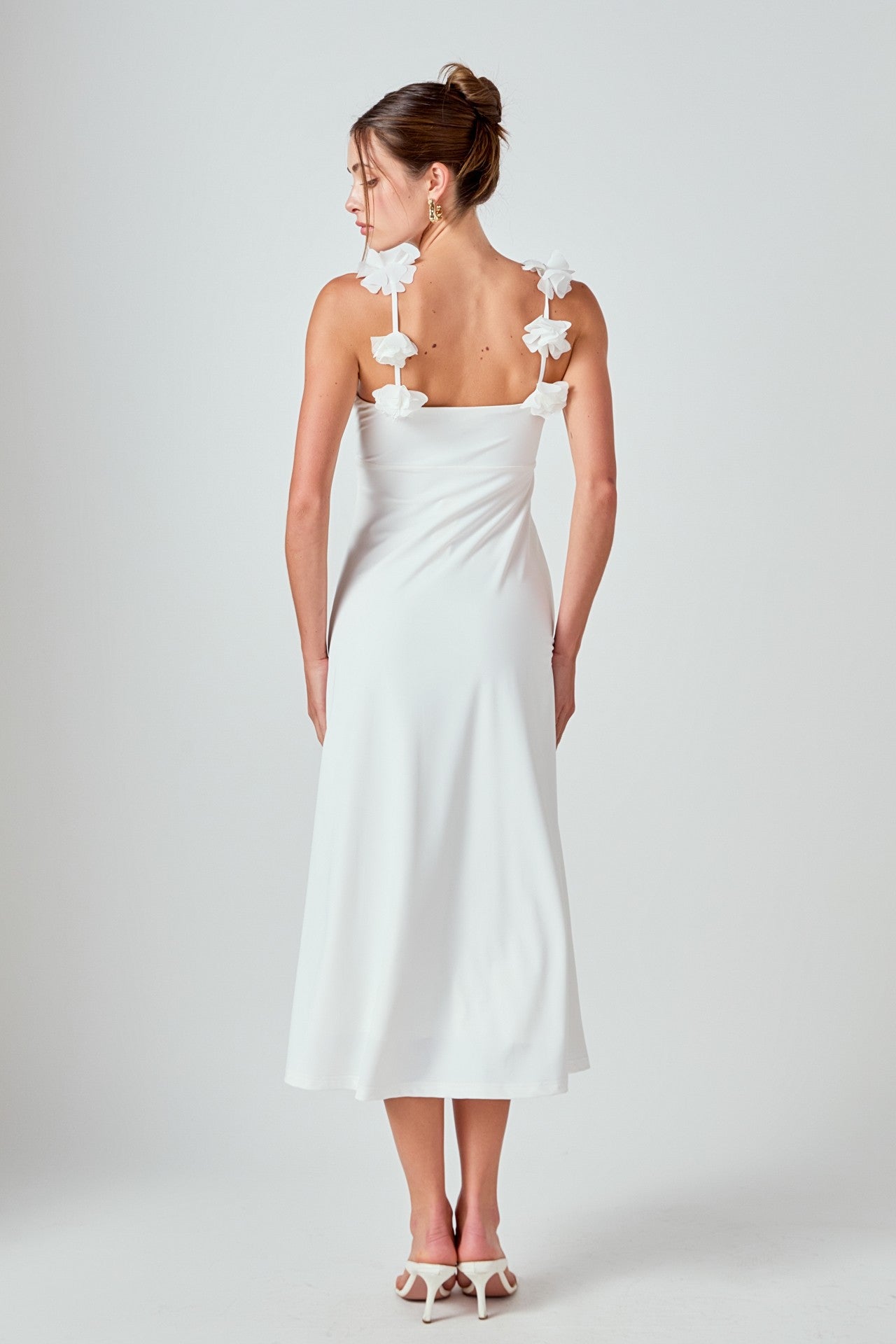 Rosette Shoulder Maxi Dress - White