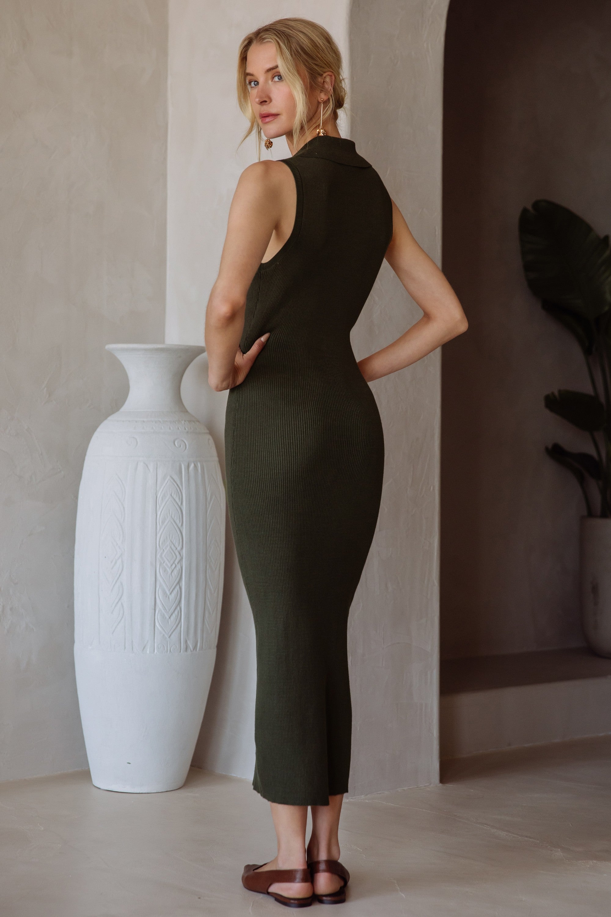What A Twist Midi Dress - Olive