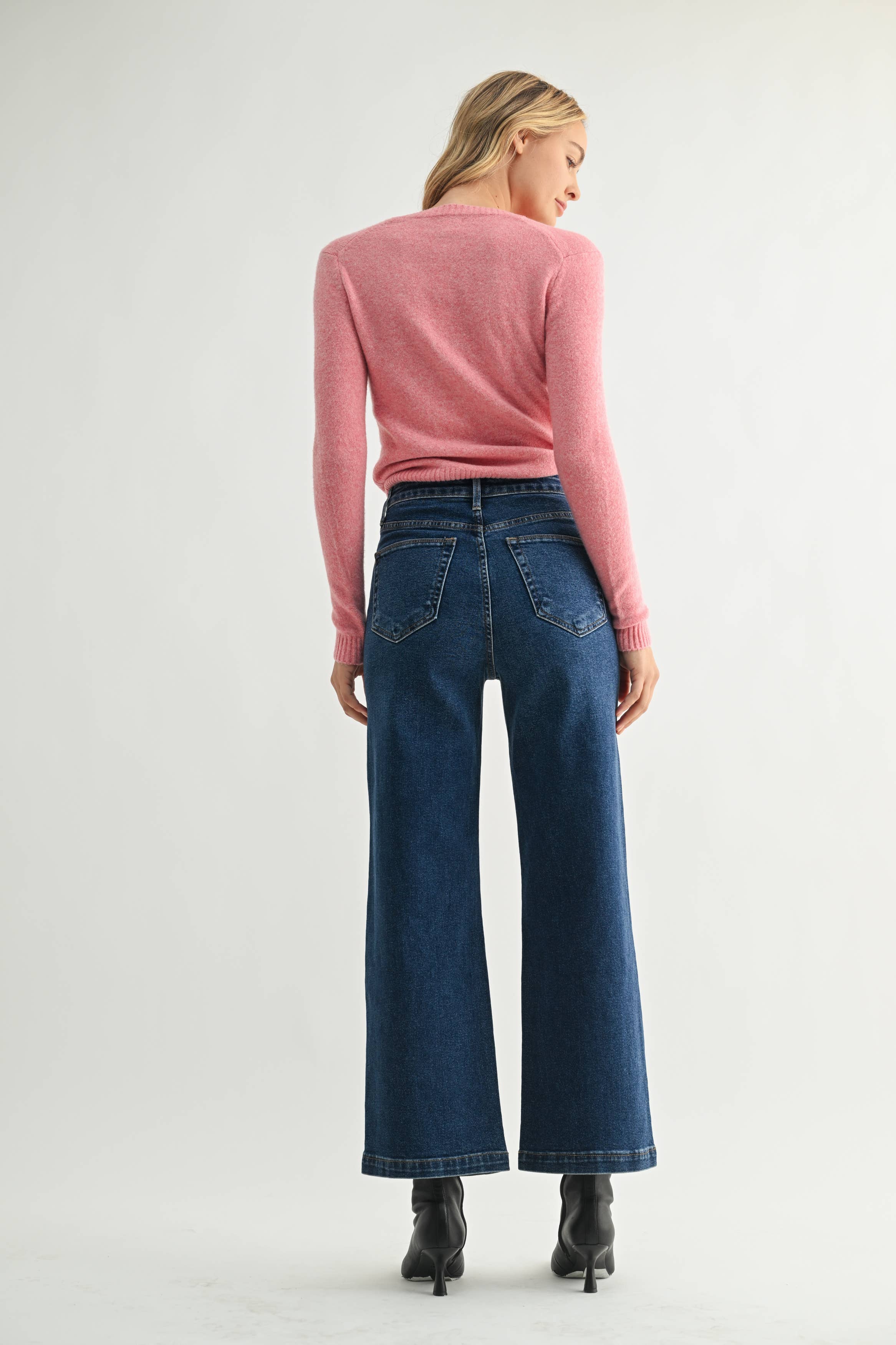 Patch Pocket Wide Leg Denim - Dark