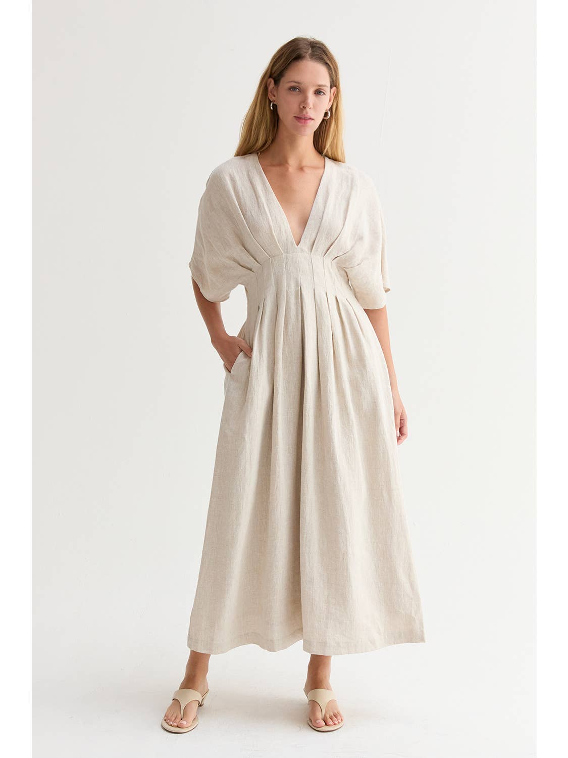 Aimee Pleated Linen Midi Dress