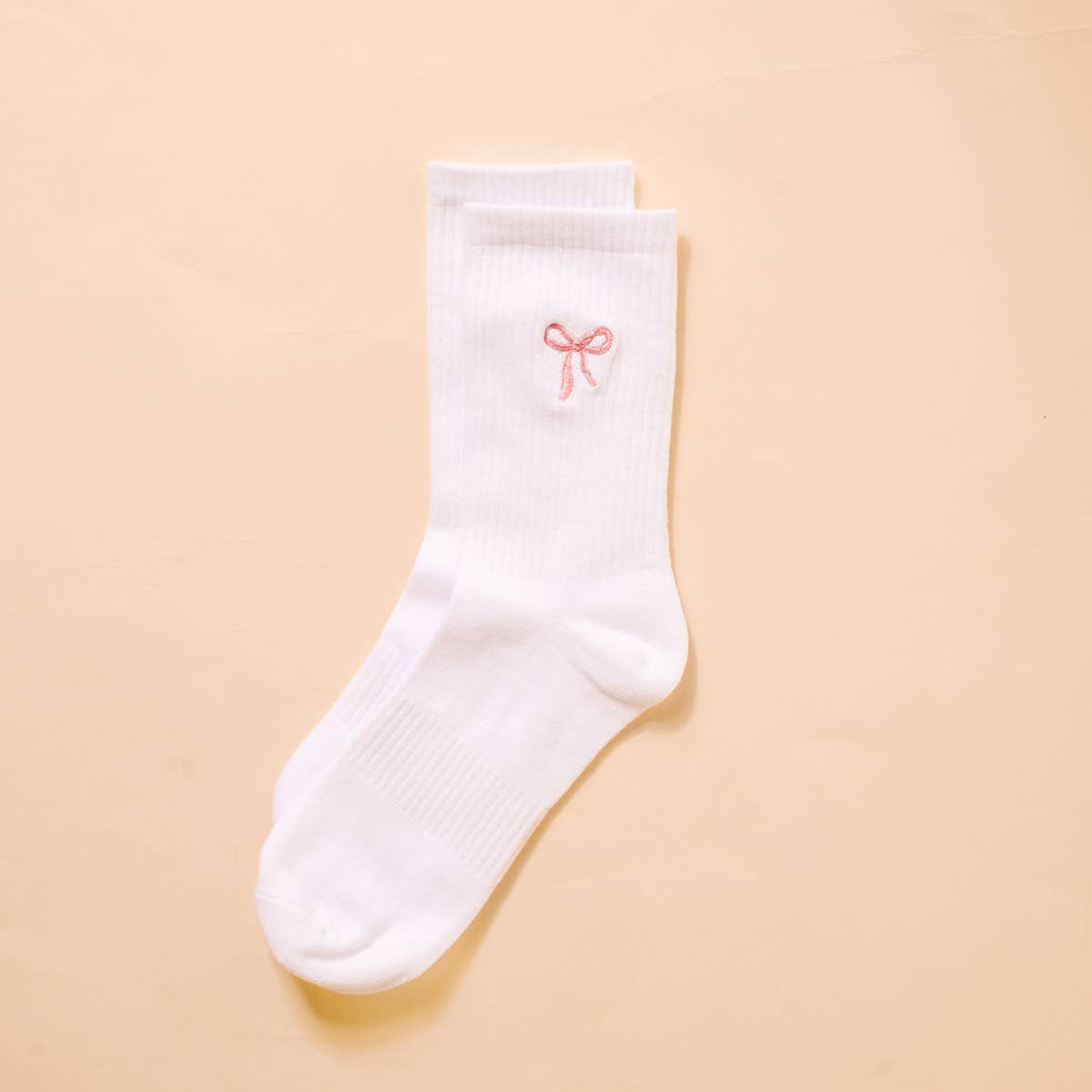 Pink Bow Embroidered Crew Socks