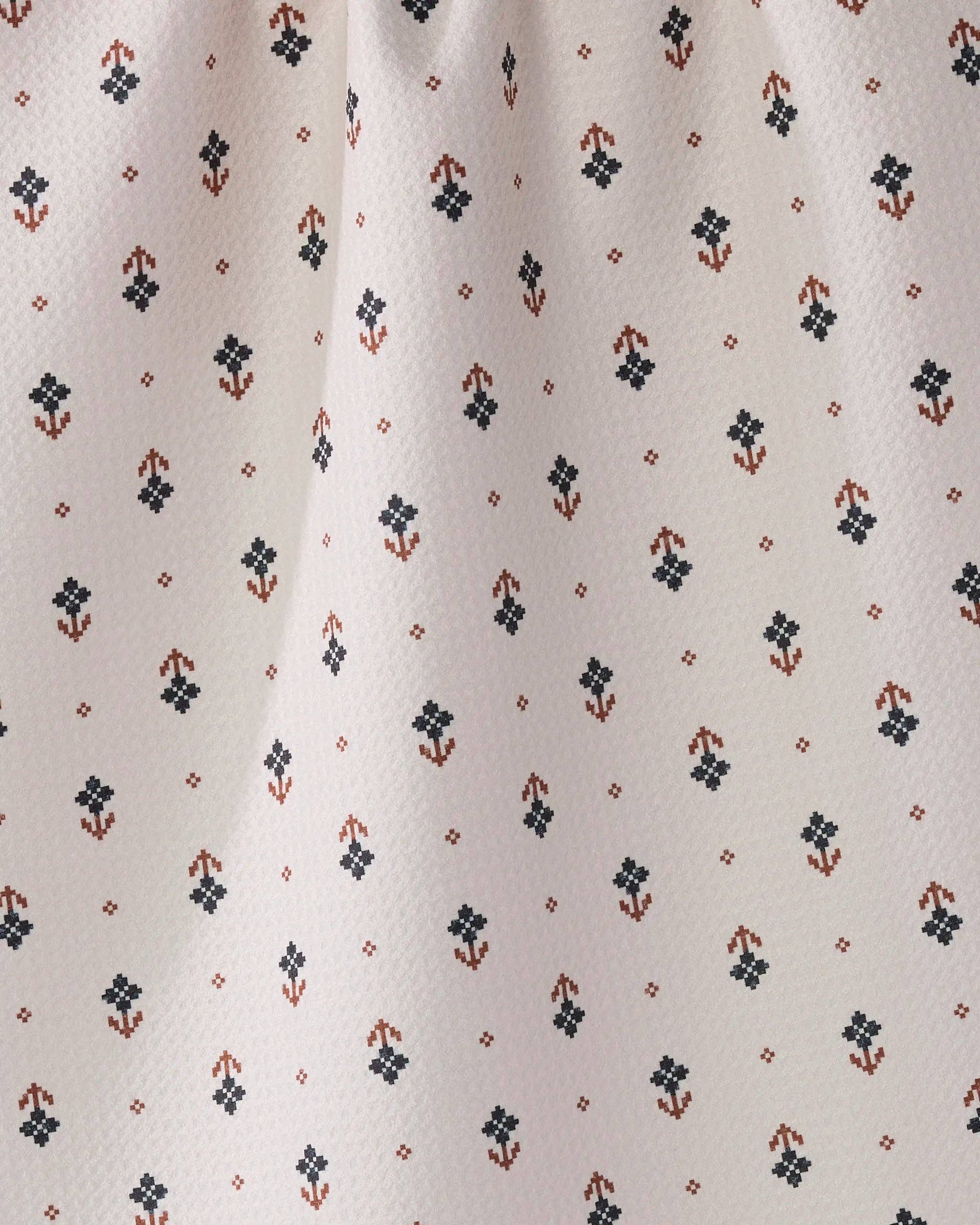 Folk Pixel White Tea Towel