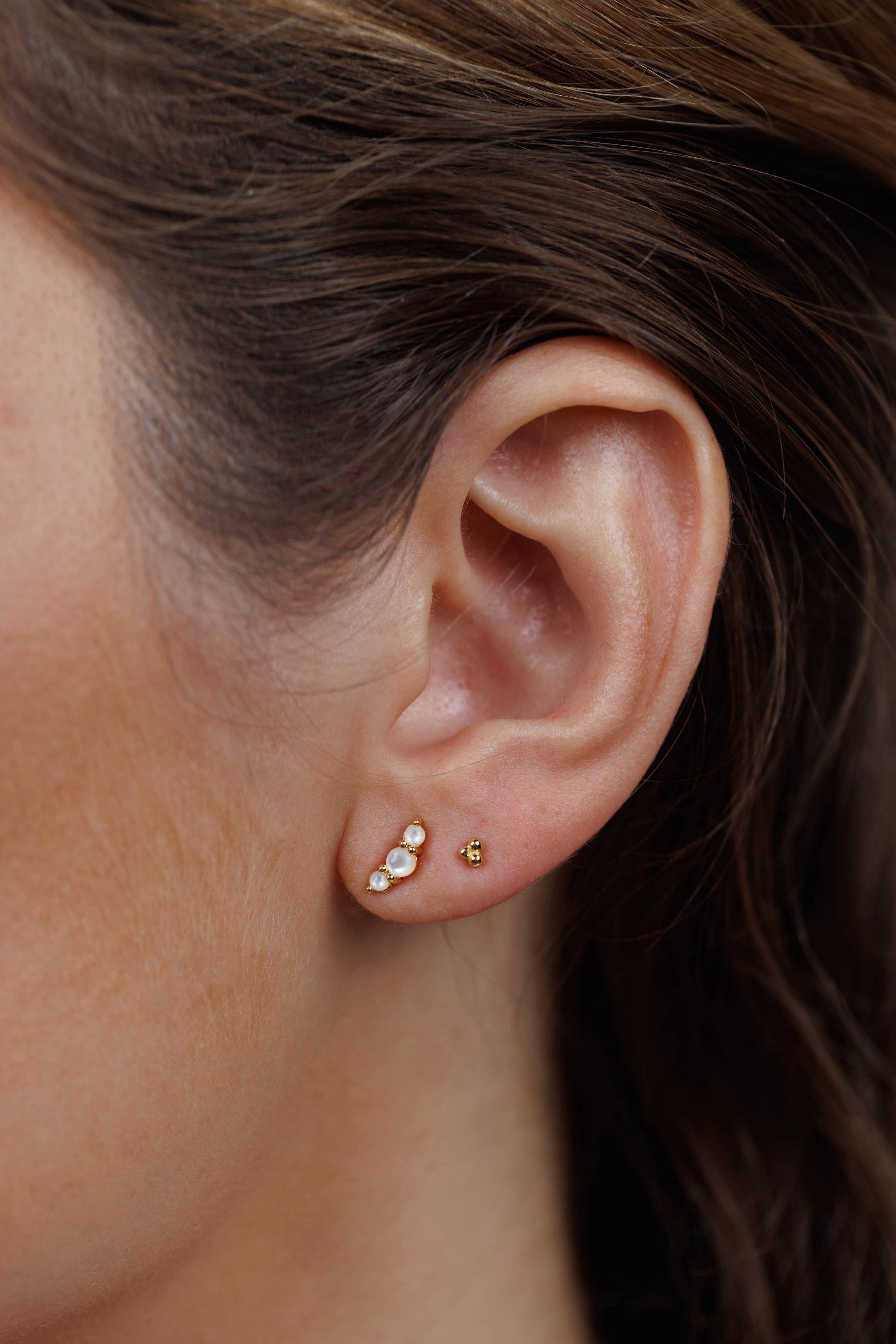 Pearl Crescent Gold Earrings