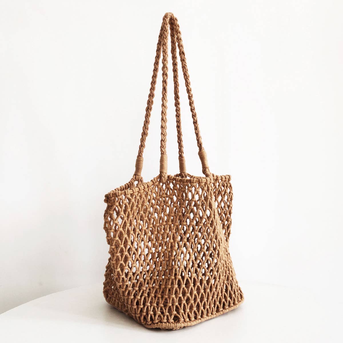 Woven Shoulder Beach Bag - Khaki