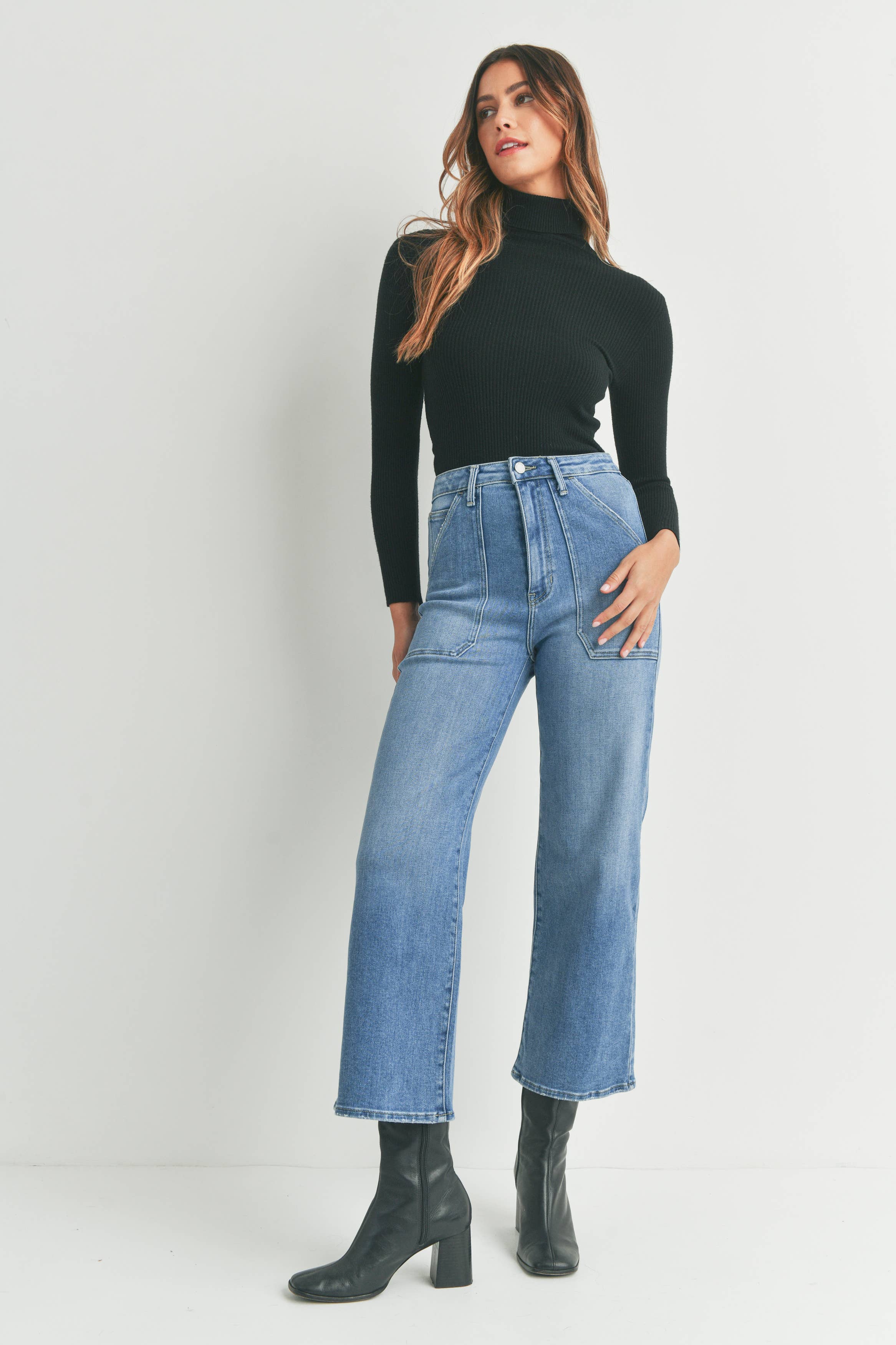 Cargo Pocket Wide Leg - Medium Denim