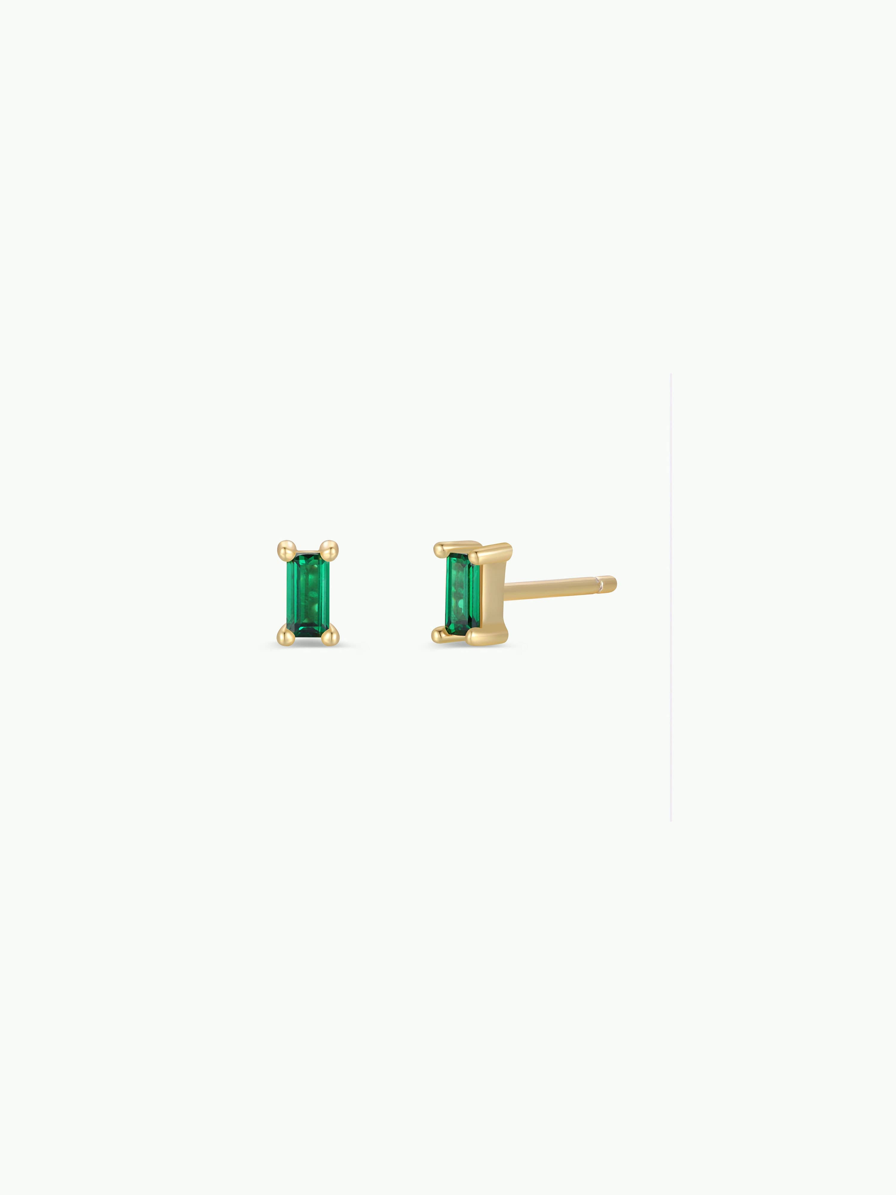 Emerald Baguette Gold Earrings