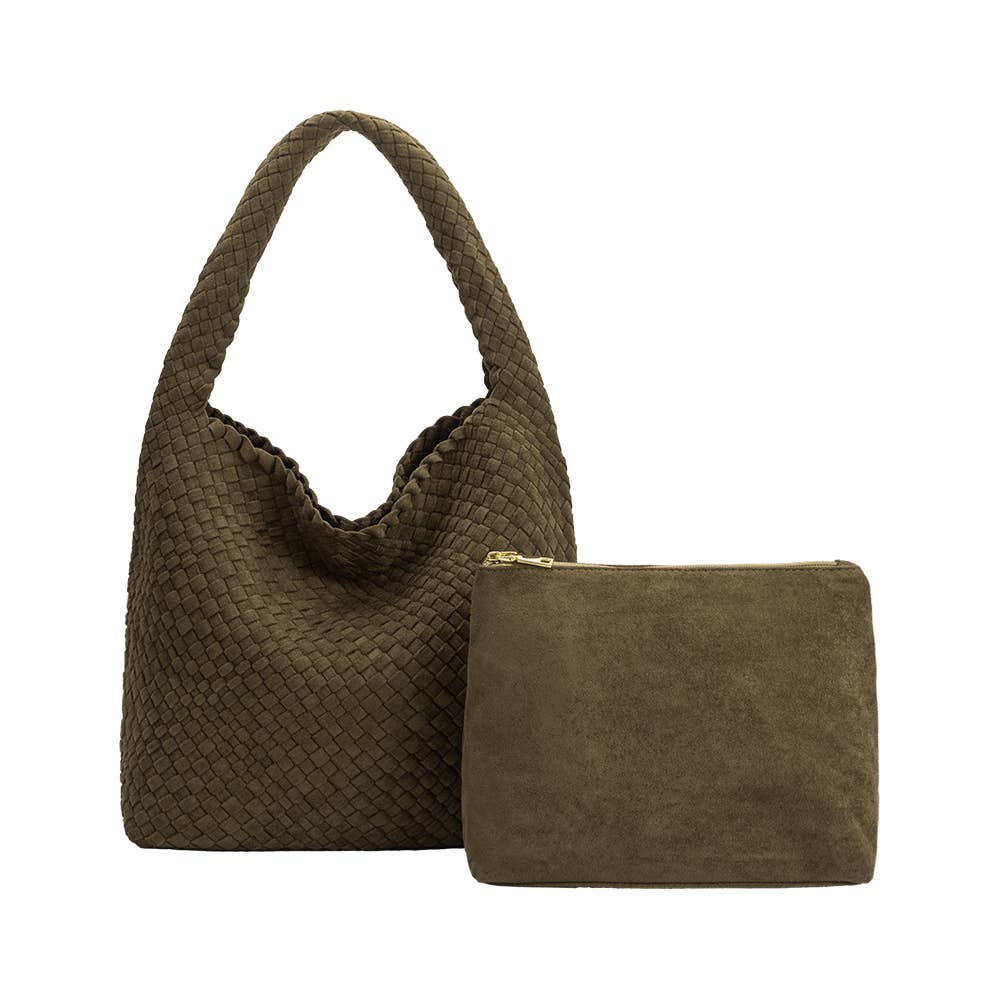 Johanna Pine Suede Vegan Shoulder Bag