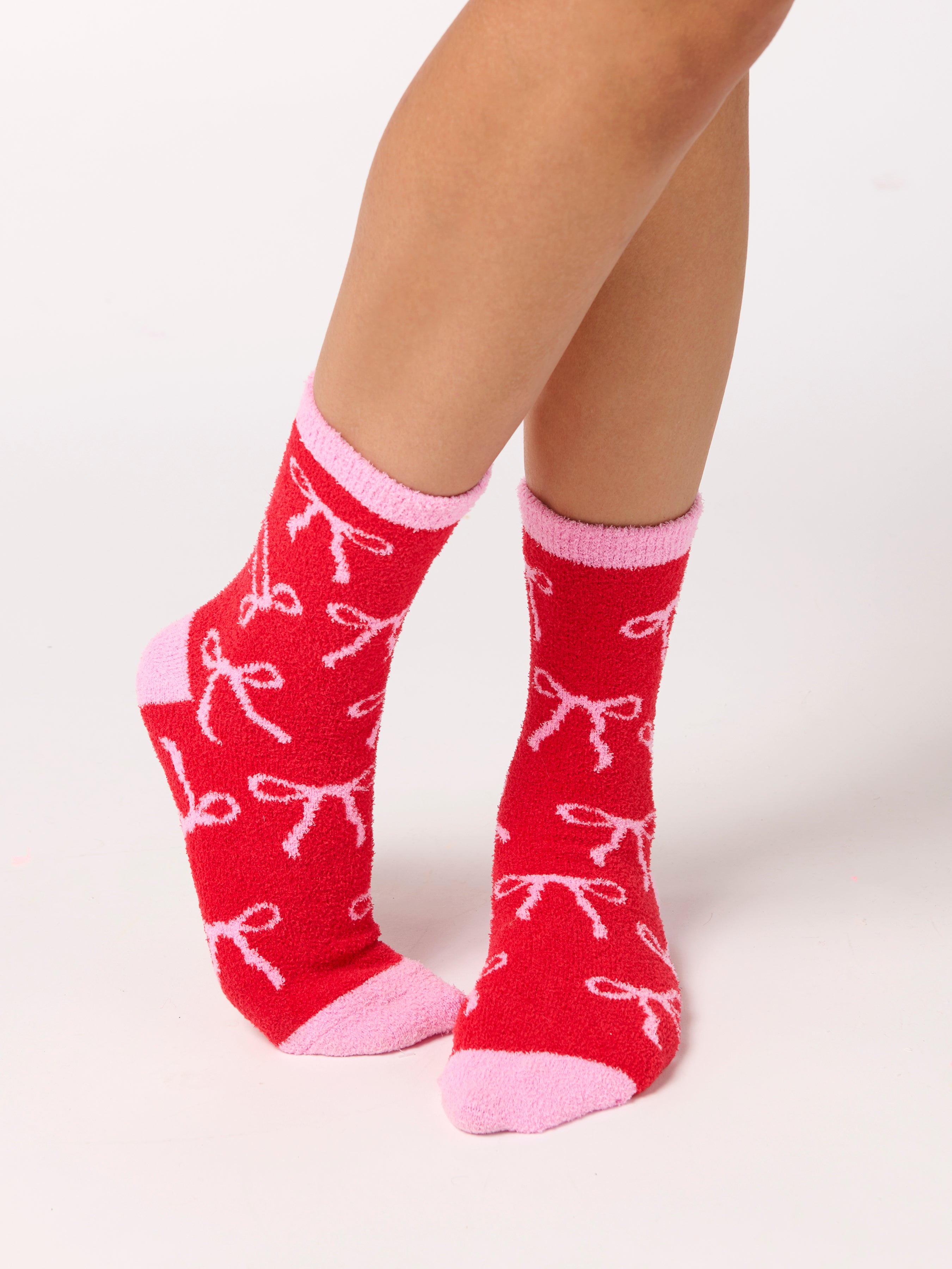 Red Bows Fuzzy Socks