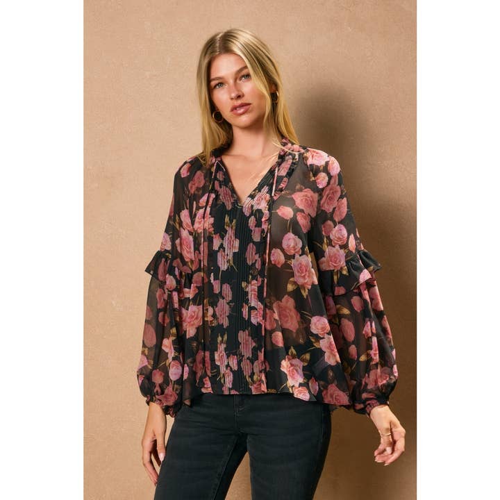 Obsidian Rose Ruffled Blouse