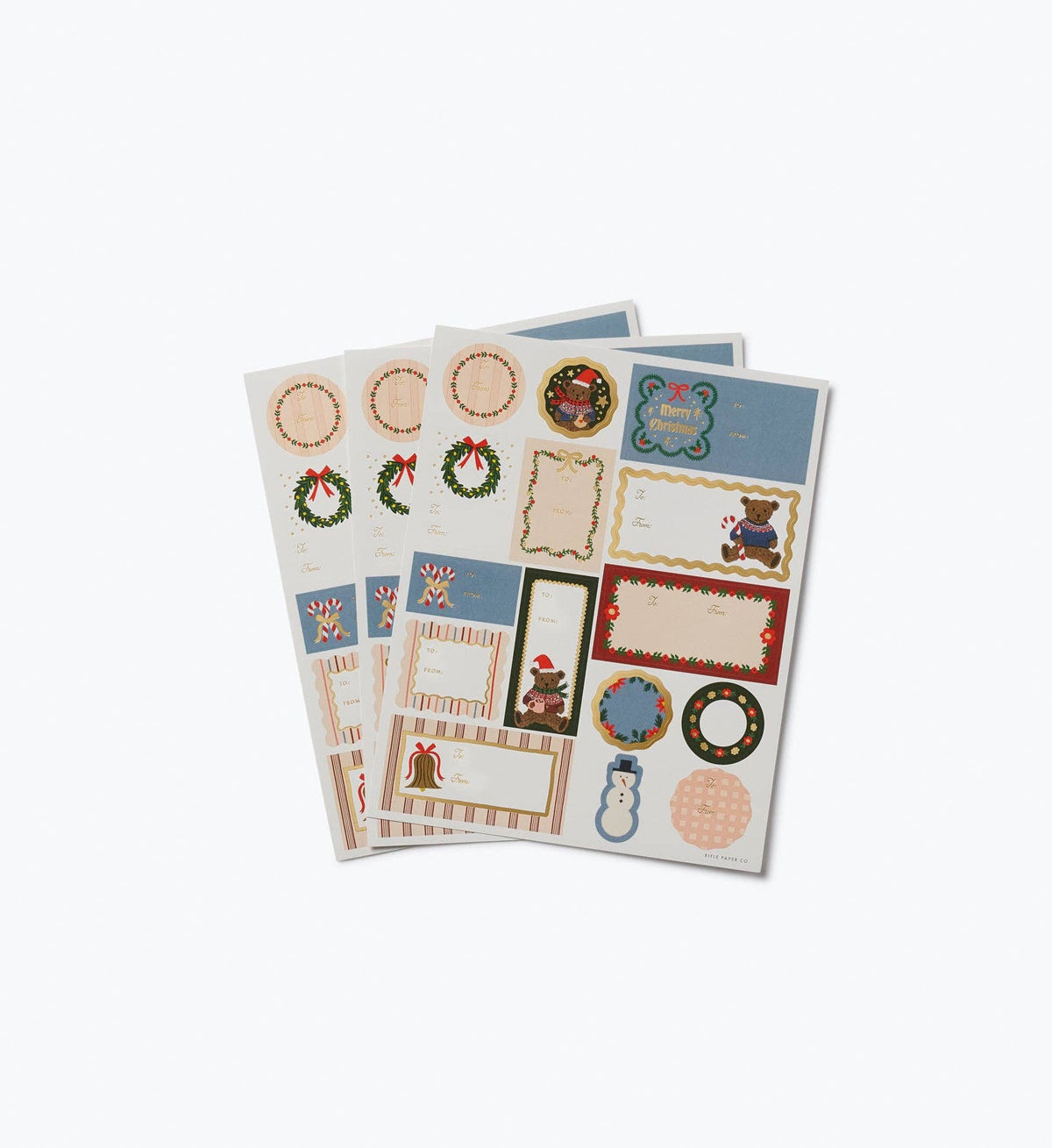 Christmas sticker pack with teddy bear, wreath, ornaments, frames, and border designs