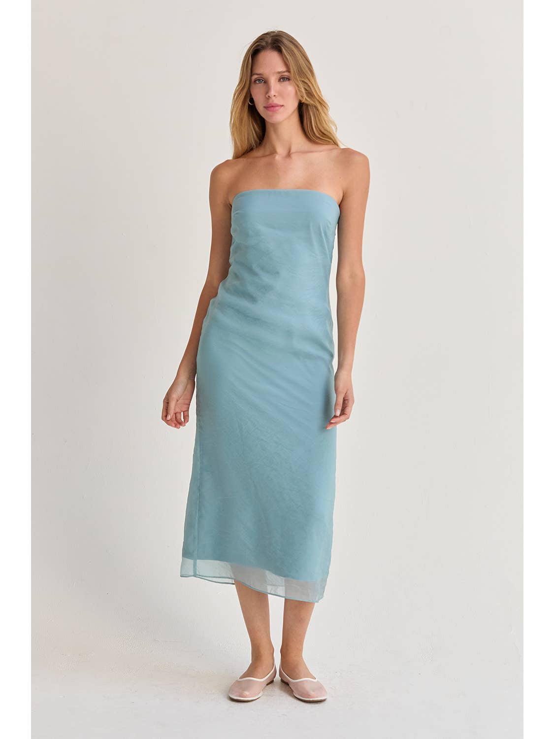 Zeah Organza Strapless Midi Dress