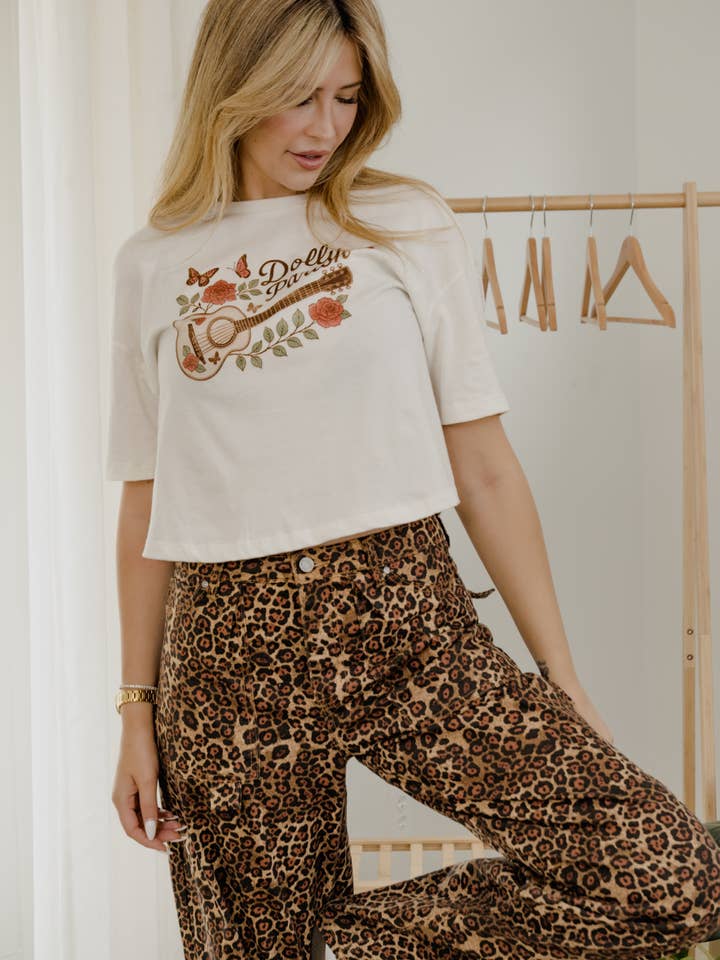 Dolly Parton Guitar Rose Crop Tee