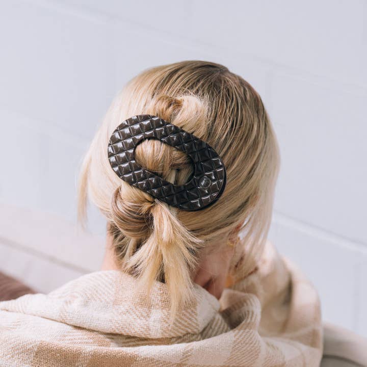 Quilted Truly Taupe Flat Round Hair Clip