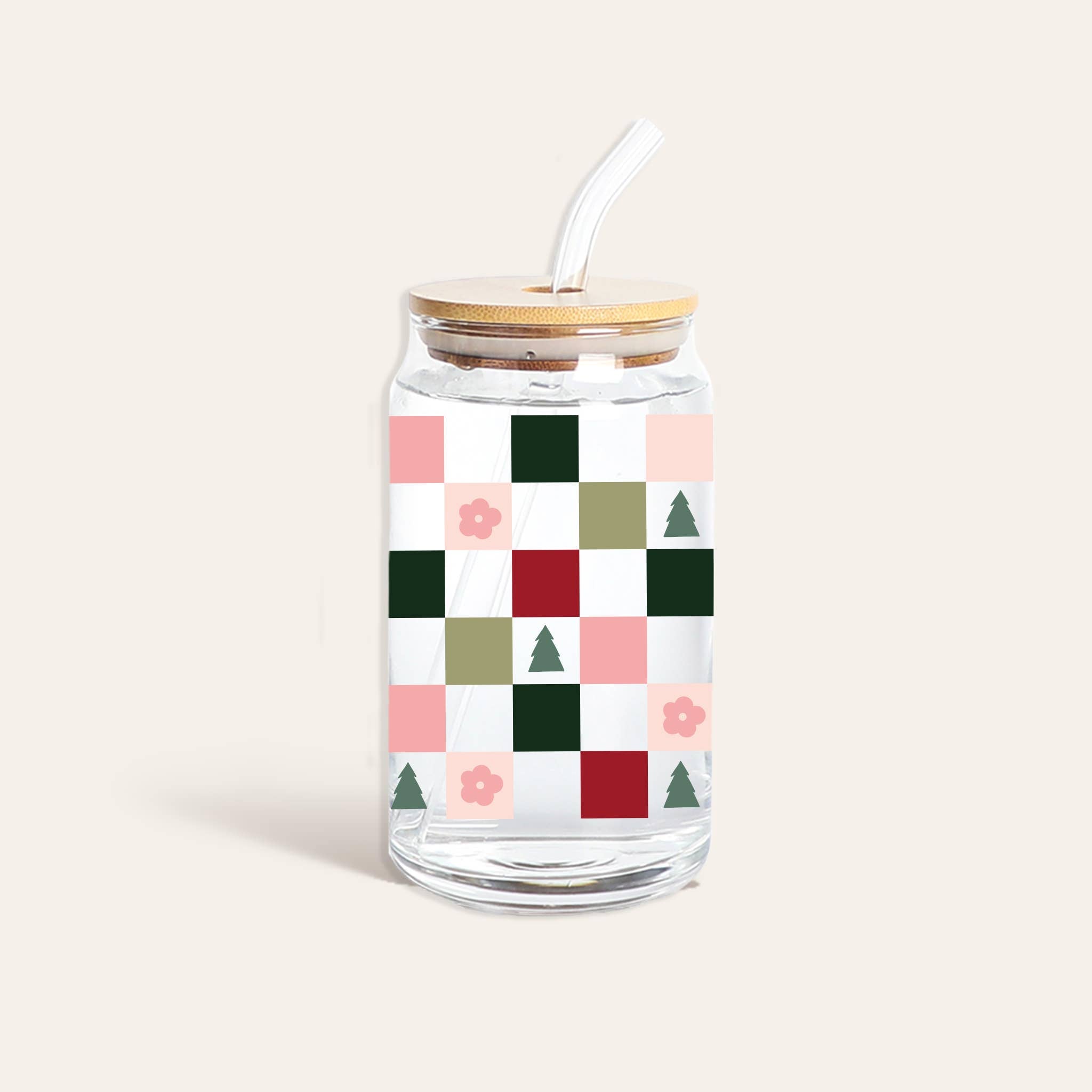 Holiday Checkers Glass Cup