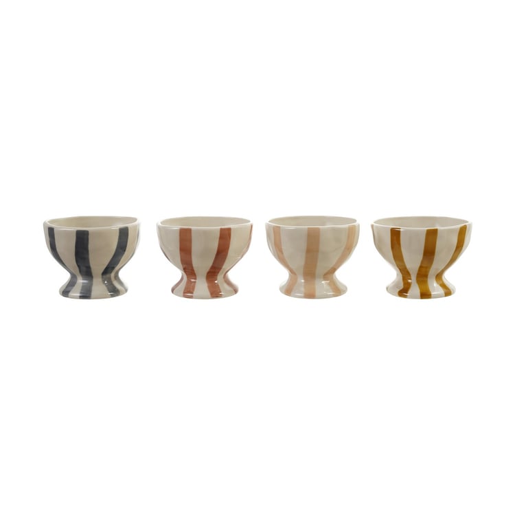 Striped Footed Stoneware Bowl