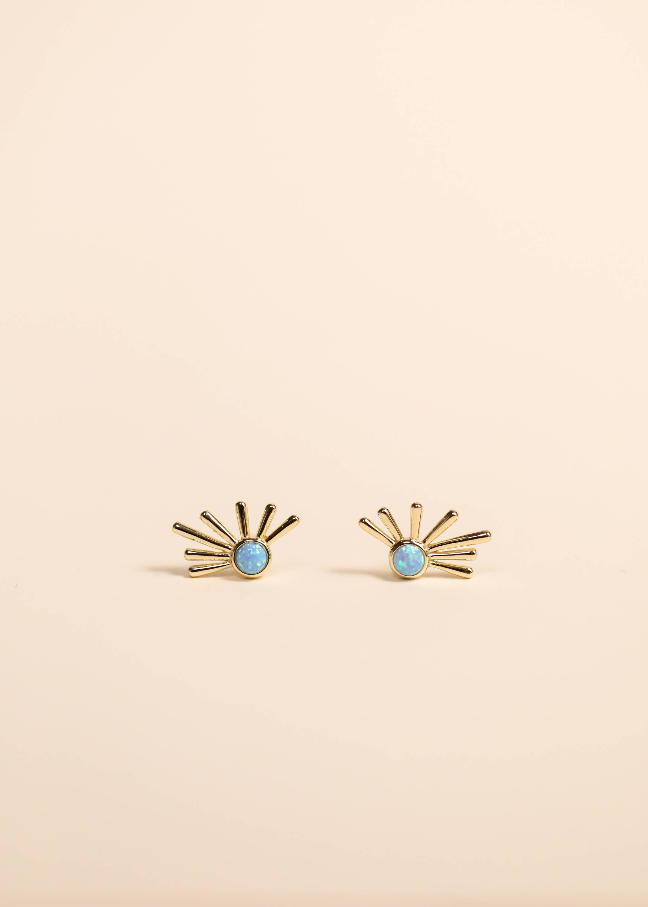 Fire Opal Sun Ray Gold Earrings