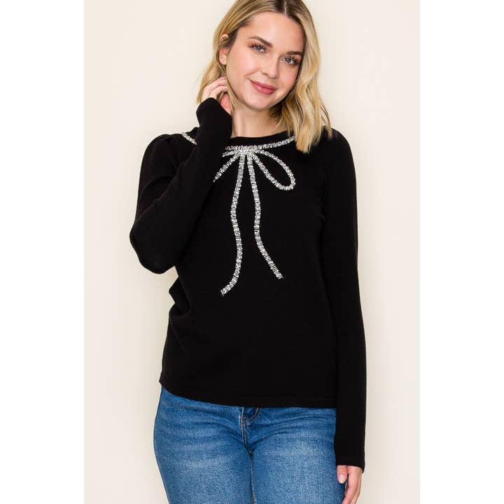 With a Bow Jeweled Sweater