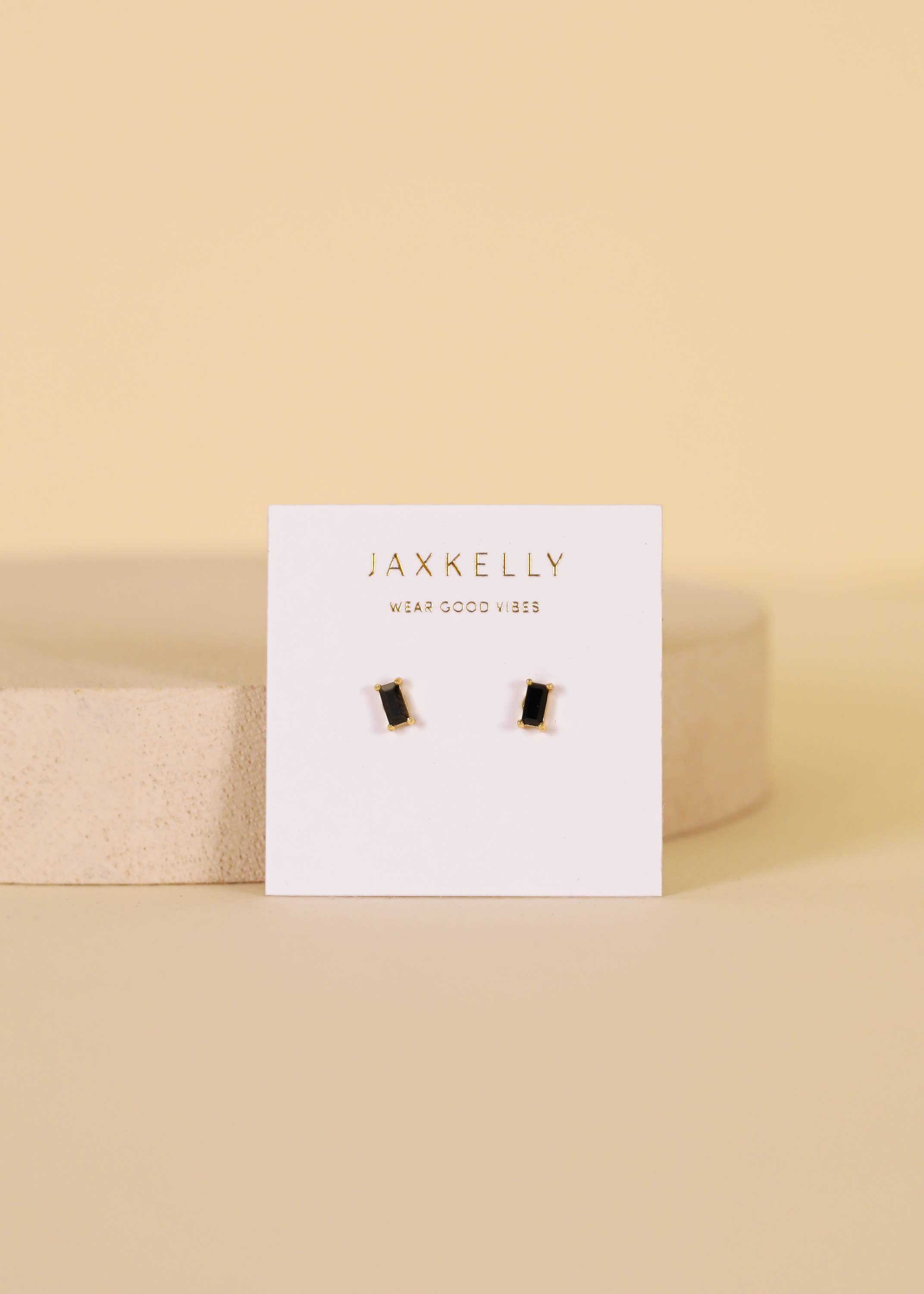 Black Baguette Gold Earrings