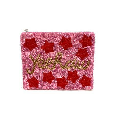Pink Yeehaw Beaded Coin Pouch