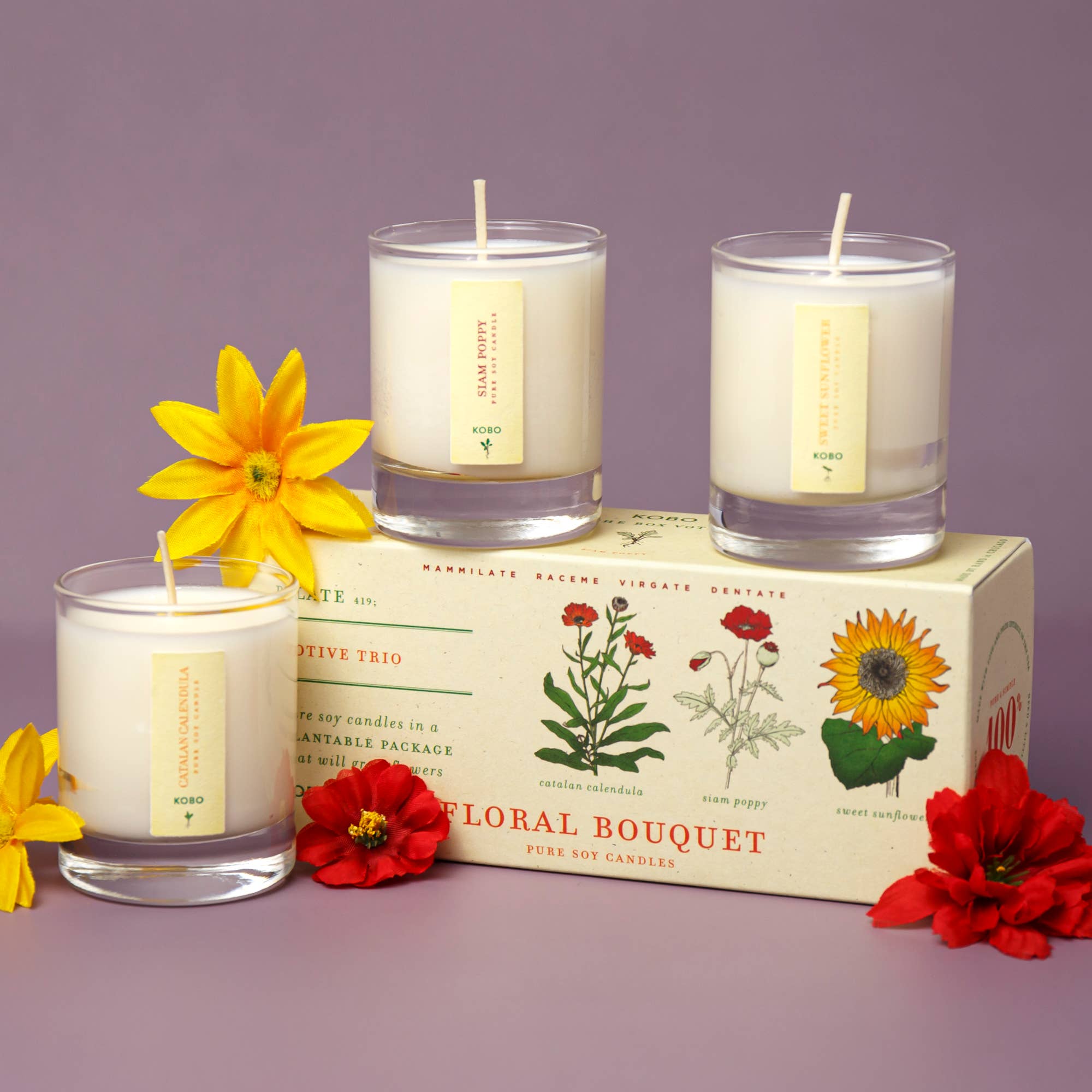Floral Bouquet Plant the Box Votive Candle Trio
