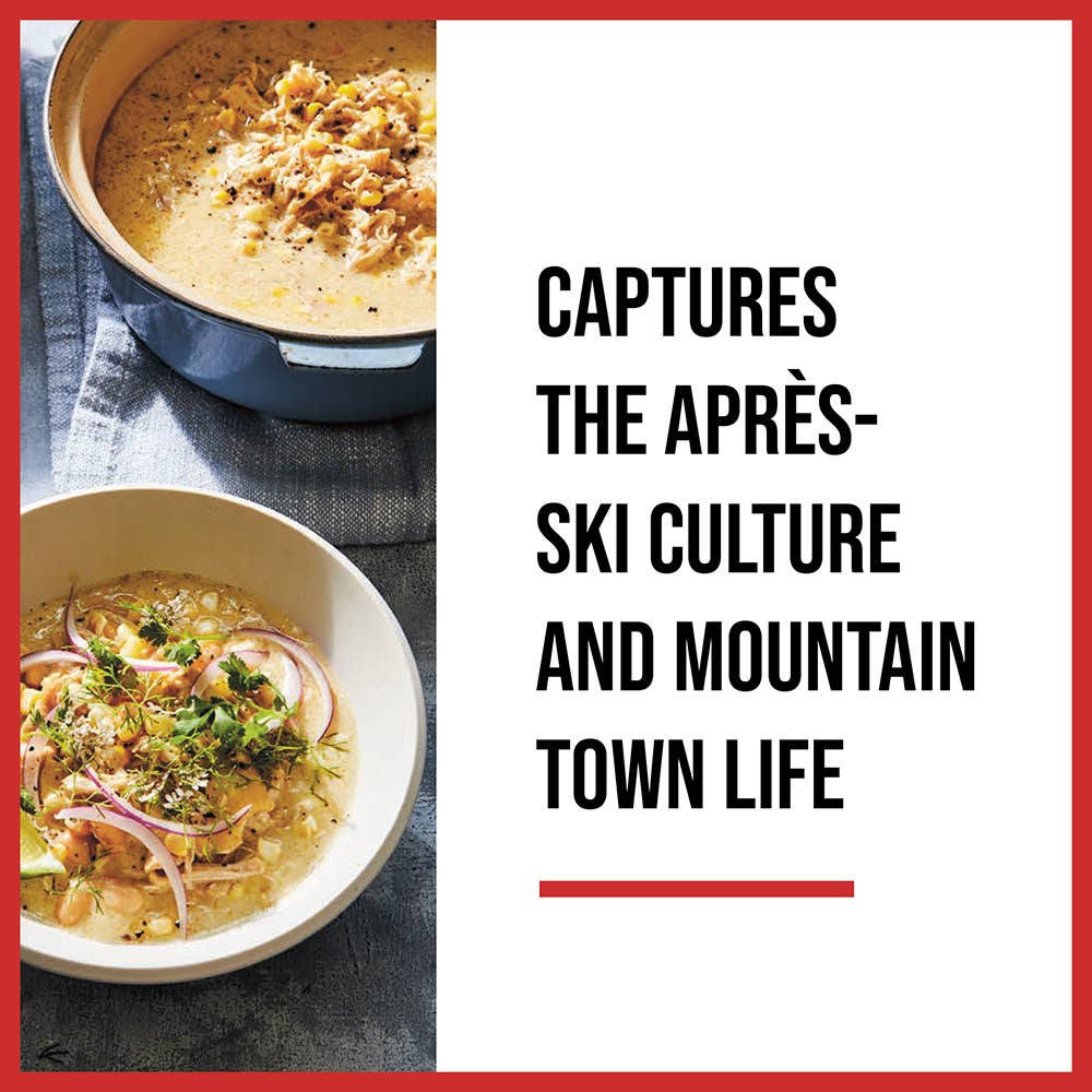 Apres All Day book cover with soups and text about après-ski culture and mountain town life
