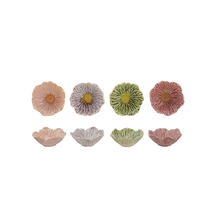 Flower-shaped bowl set, pastel pink, lavender, green, and rose