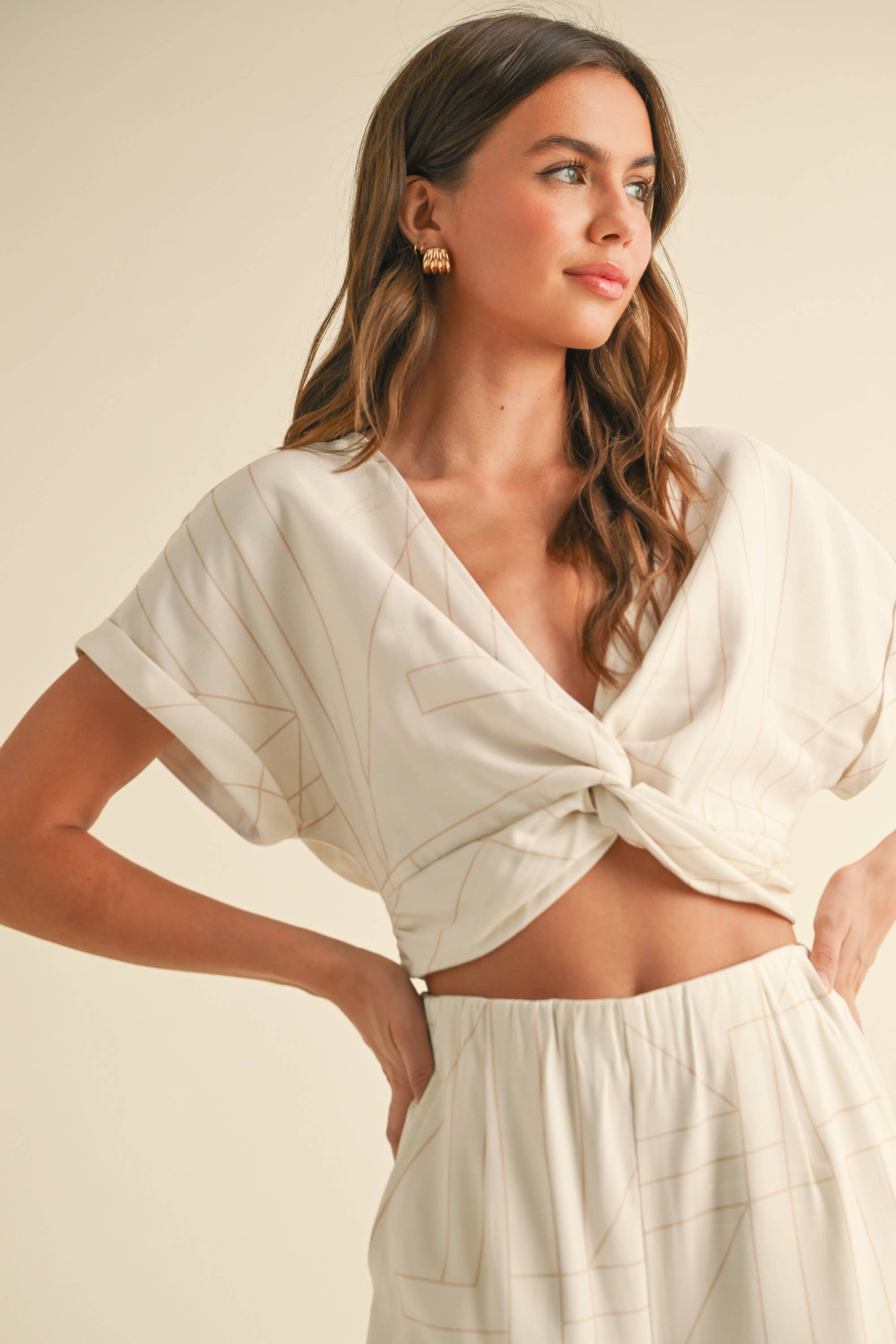 Off the Grid Twisted Crop Top - Tan