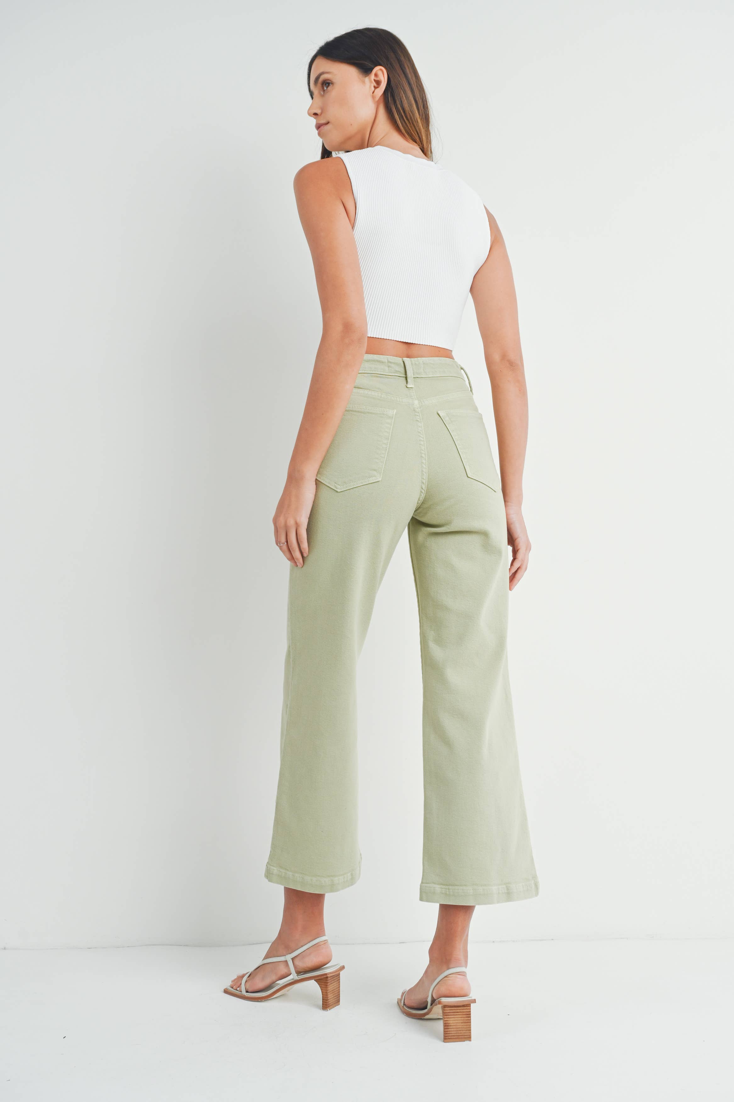 Patch Pocket Wide Leg Denim - Light Sage **FINAL SALE**