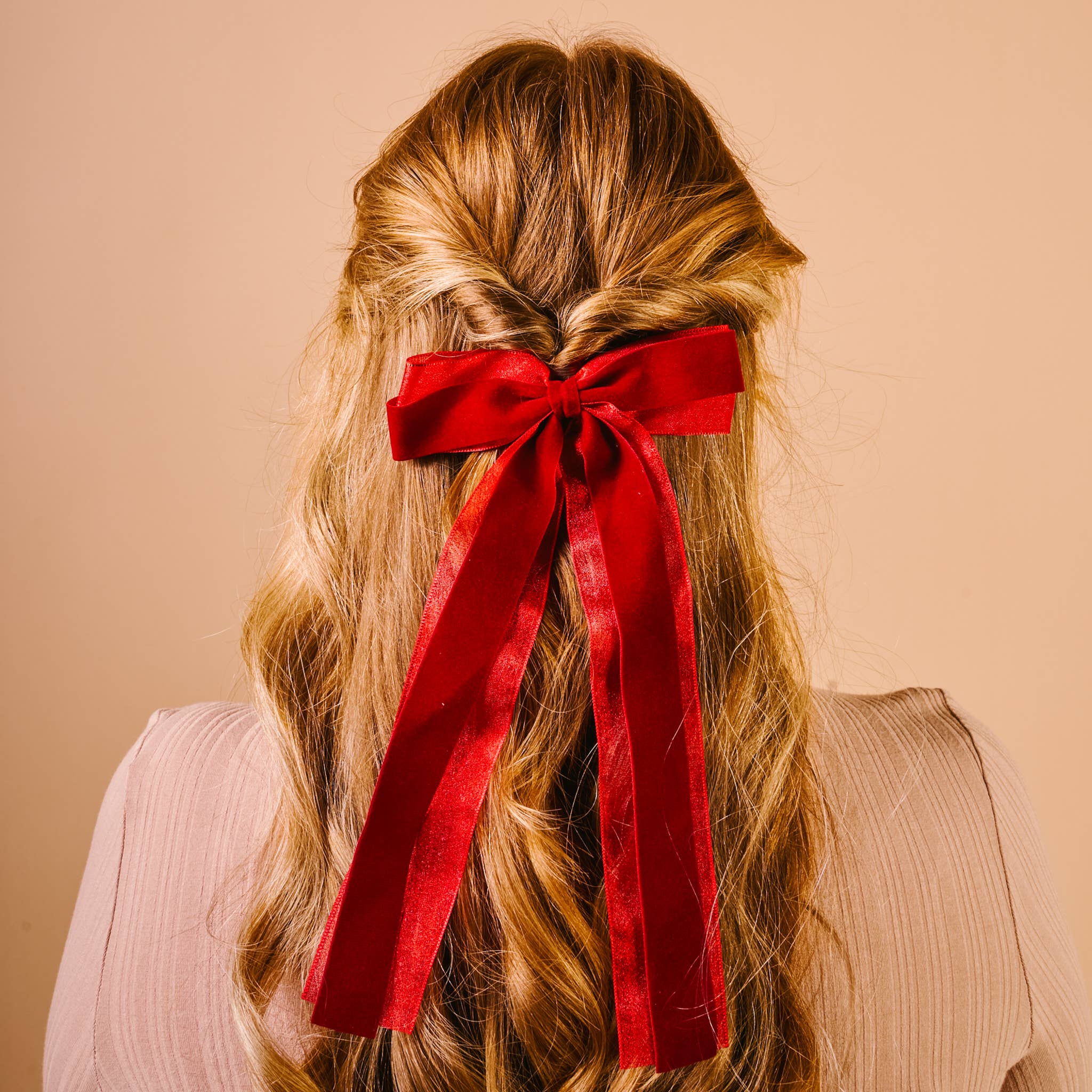 Velvet Luxe Hair Bow - Red