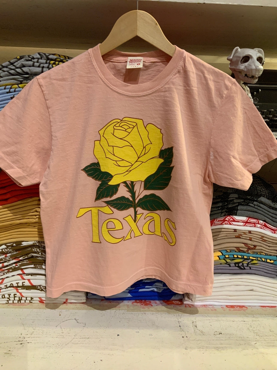 Light pink crop T-shirt with yellow rose and Texas graphic