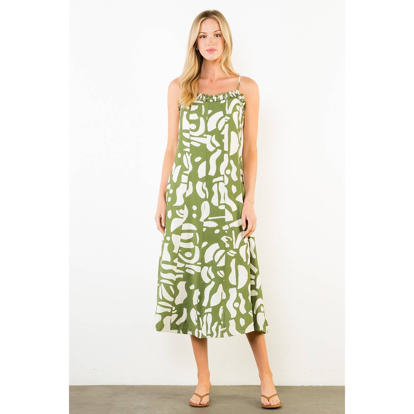Olive You Printed Midi Dress