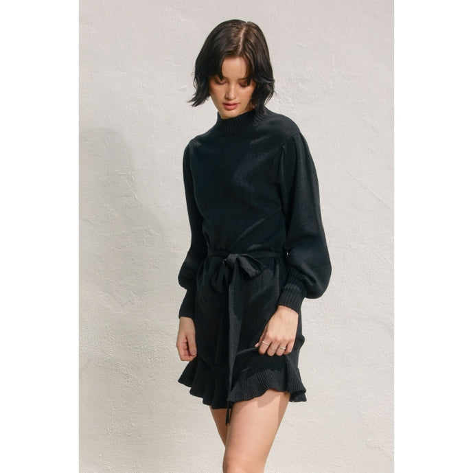 Cloudy Ruffled Sweater Mini Dress