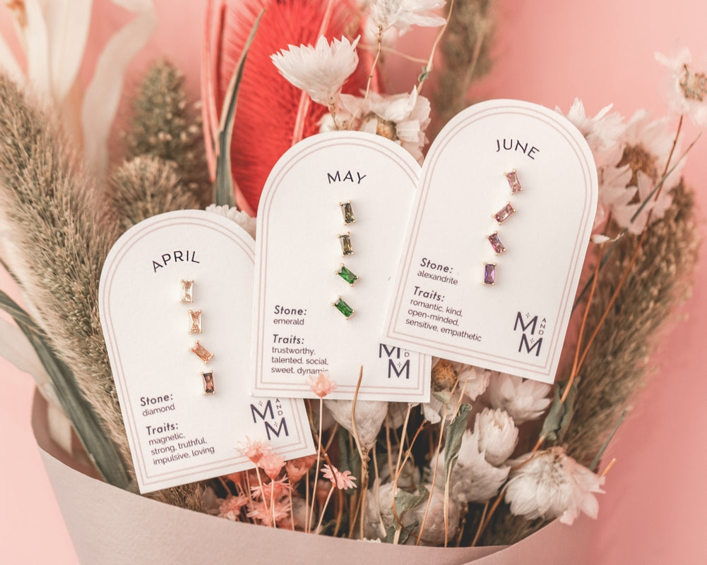 Birthstone Ombre Baguette Stud Earrings
