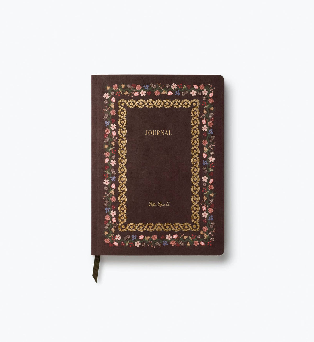 Softcover journal with dark brown floral frame on front cover