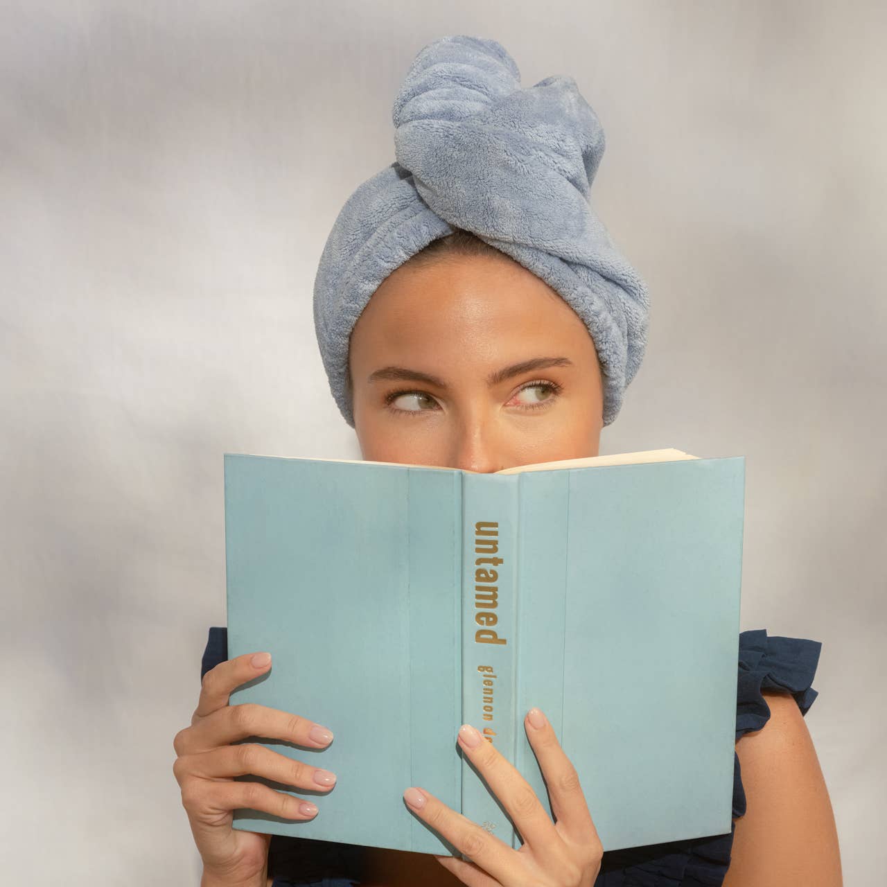 Bow Microfiber Hair Towel Turban  - Coastal Blue