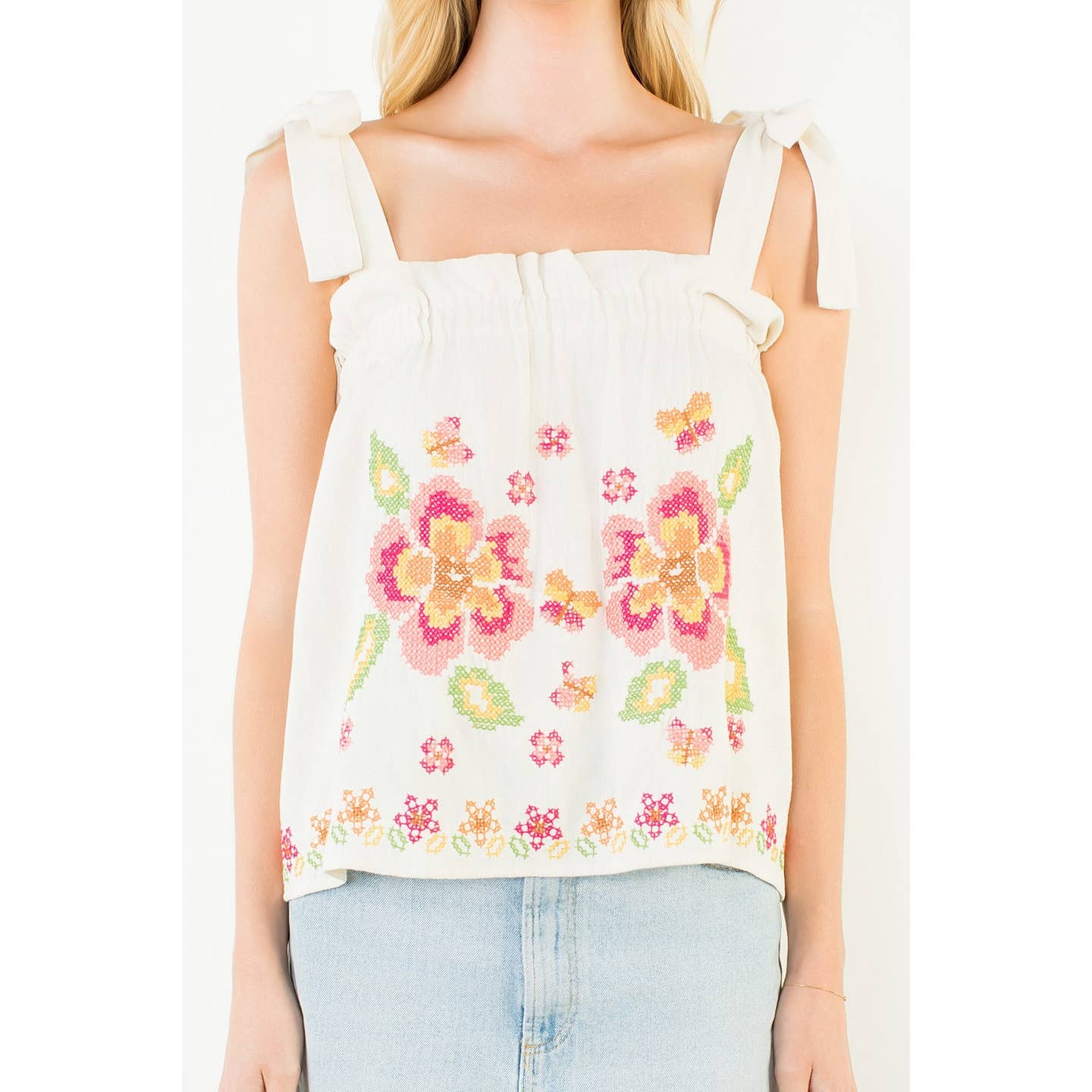 Embroidered Self Tie Tank