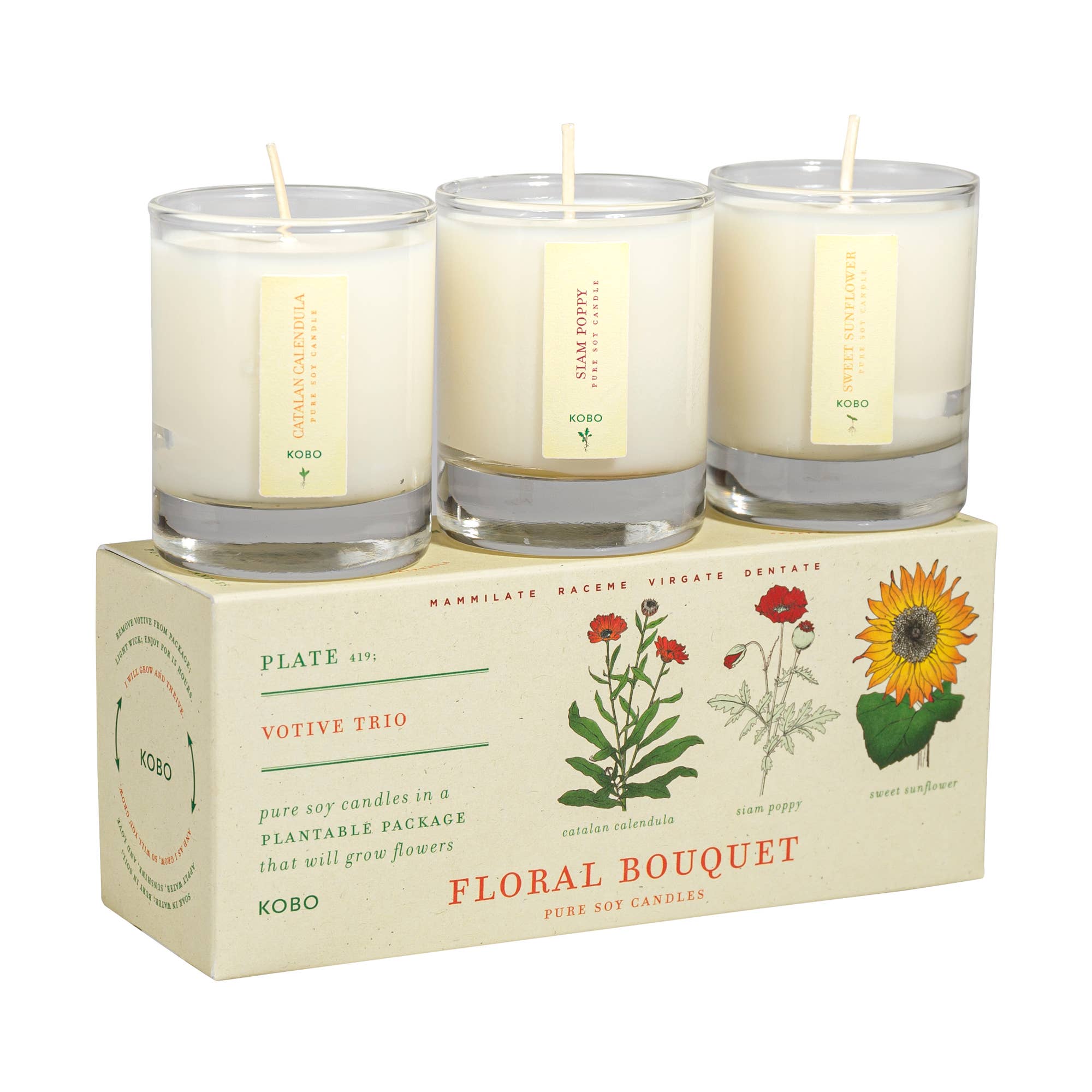 Floral Bouquet Plant the Box Votive Candle Trio