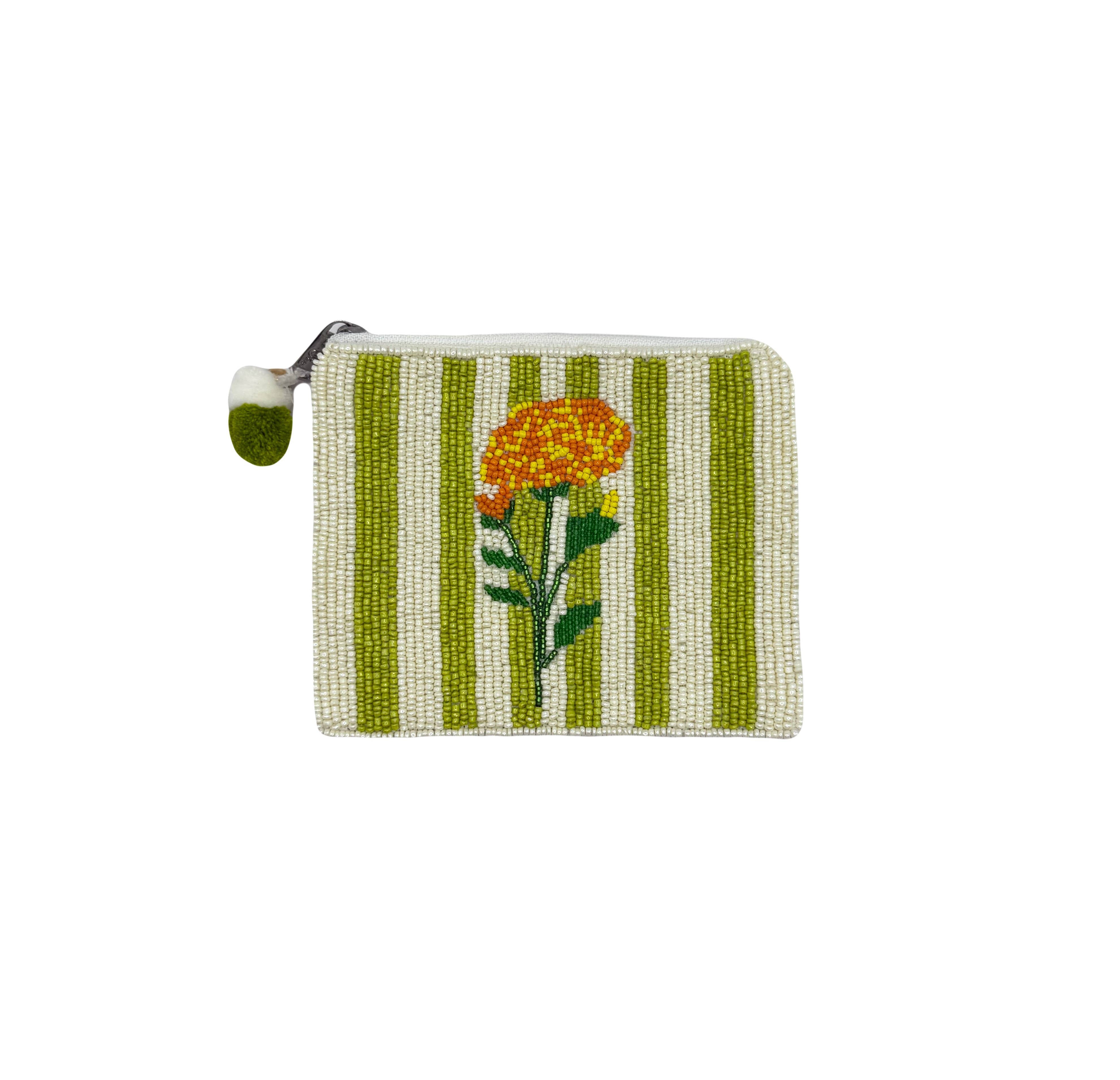 Marigold Striped Beaded Coin Pouch