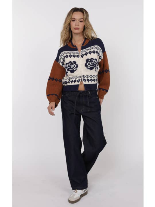 Sweet Rose Jacquard Sweater Jacket