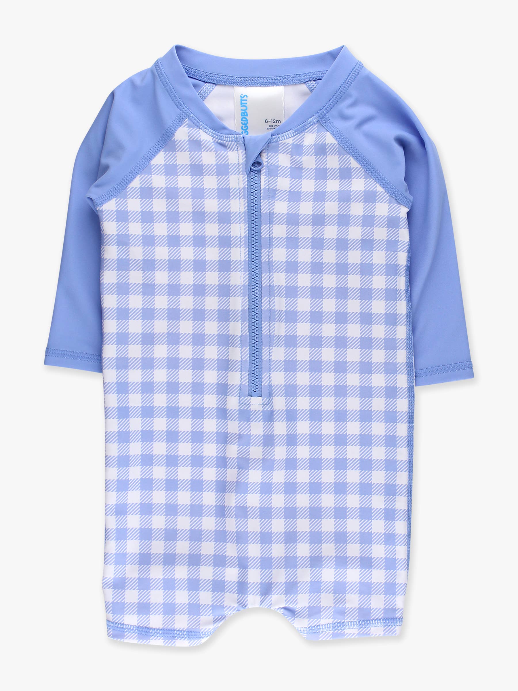 Gingham One Piece Rash Guard Swimsuit - Periwinkle Blue *FINAL SALE*