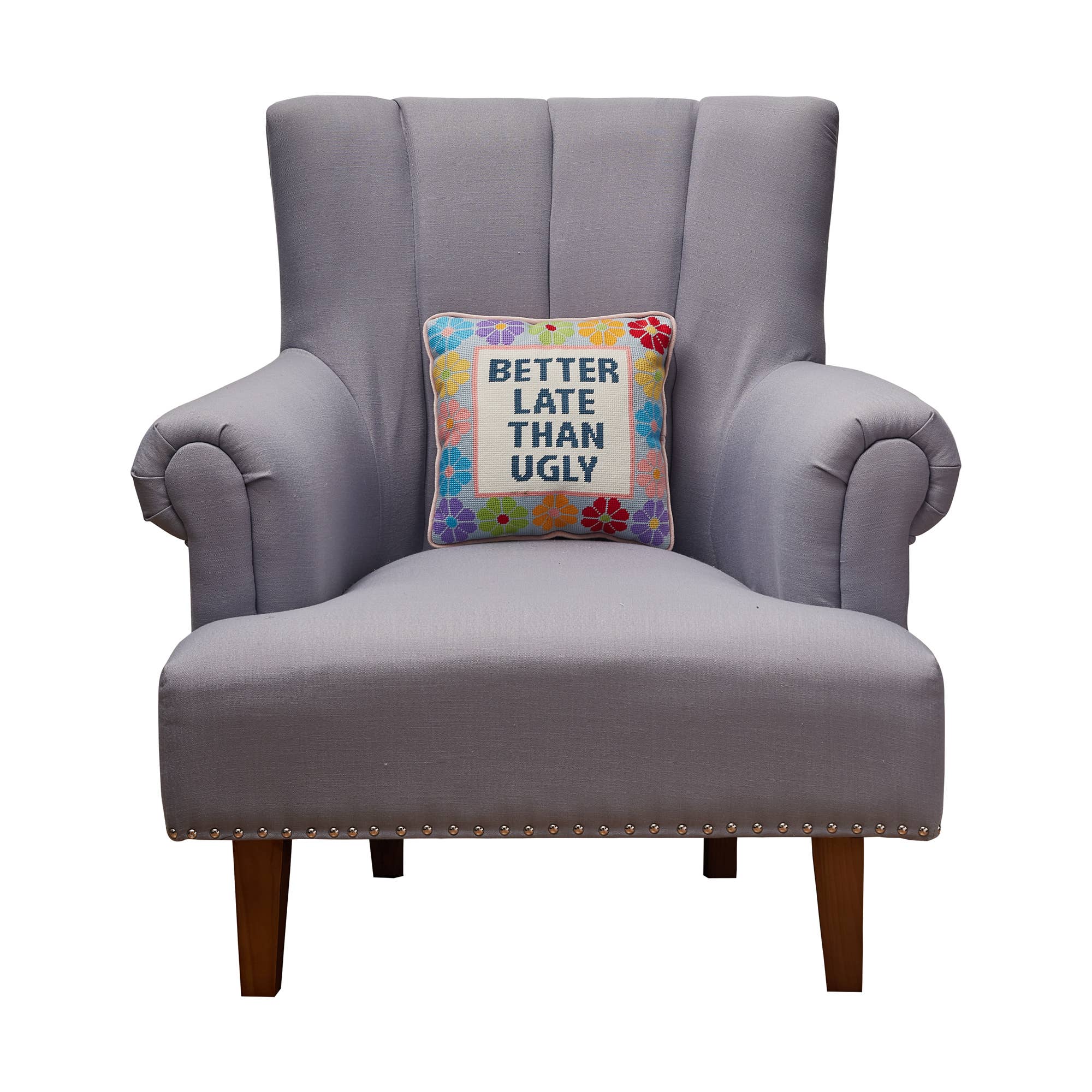 Better Late Than Ugly Needlepoint Pillow