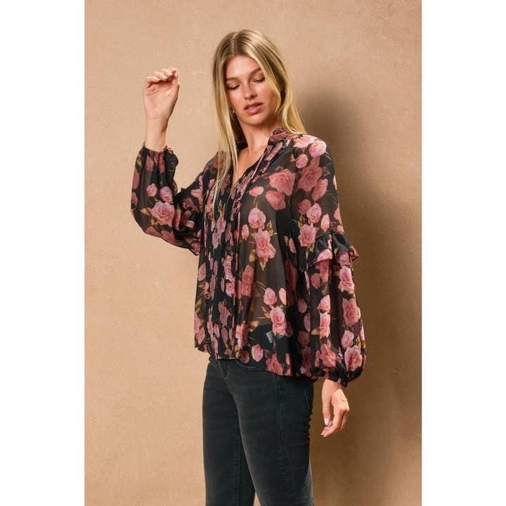 Obsidian Rose Ruffled Blouse