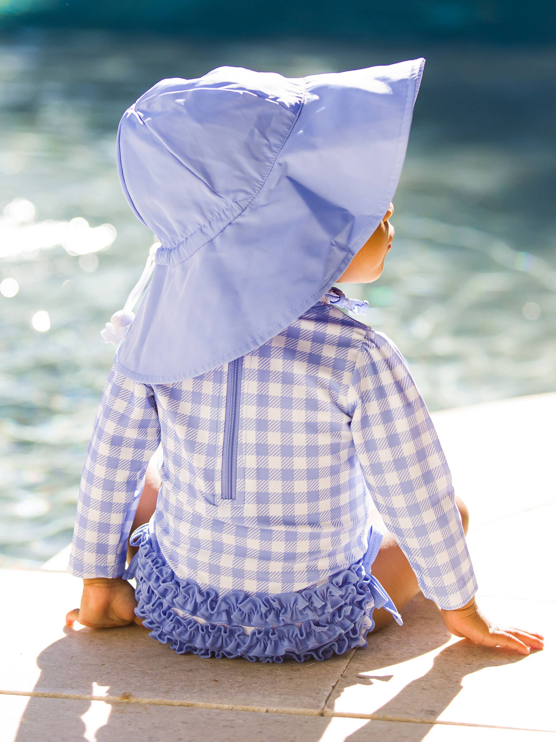 Gingham Long Sleeve One Piece Swimsuit - Periwinkle Blue *FINAL SALE*