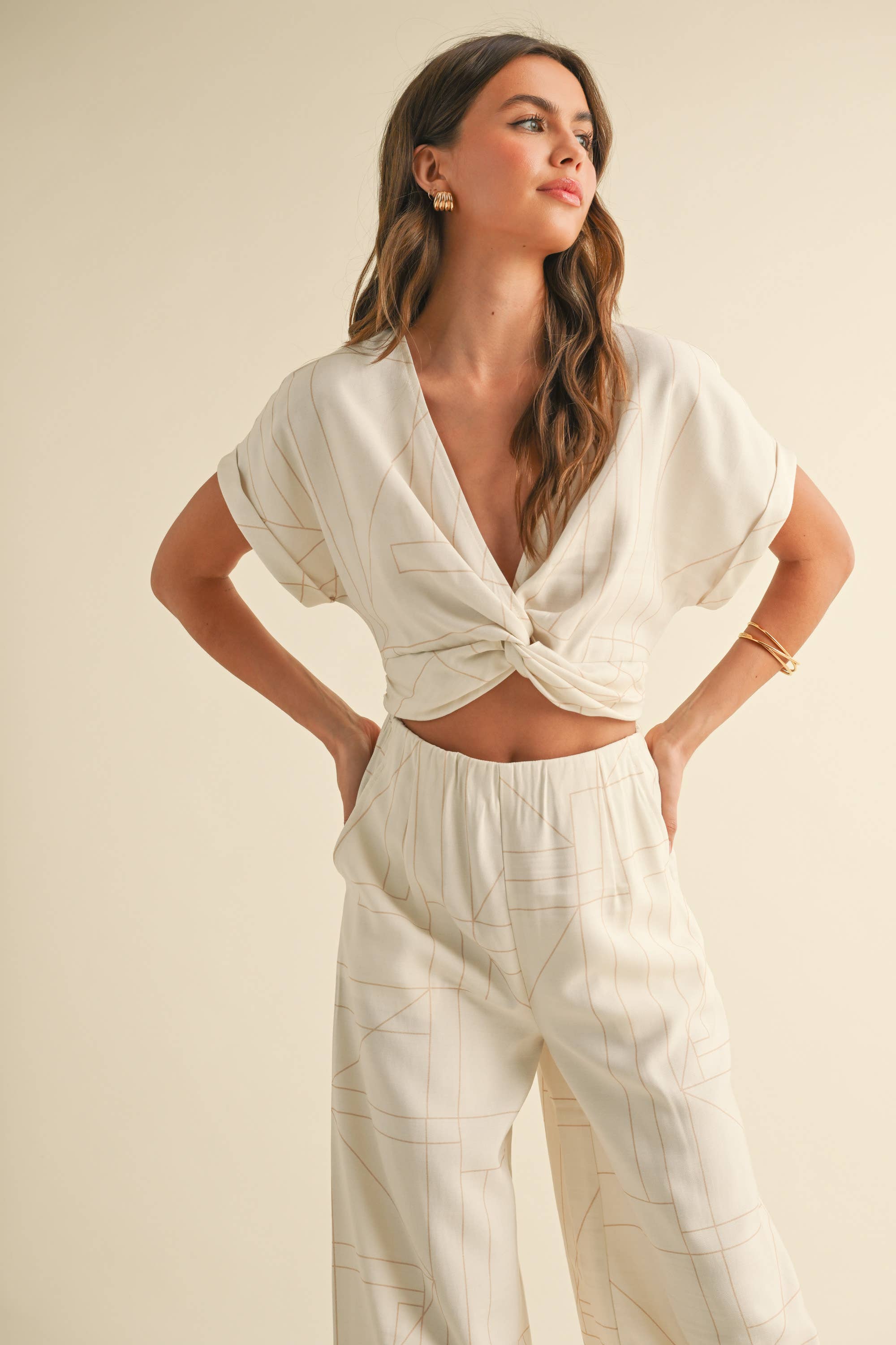 Off the Grid Twisted Crop Top - Tan