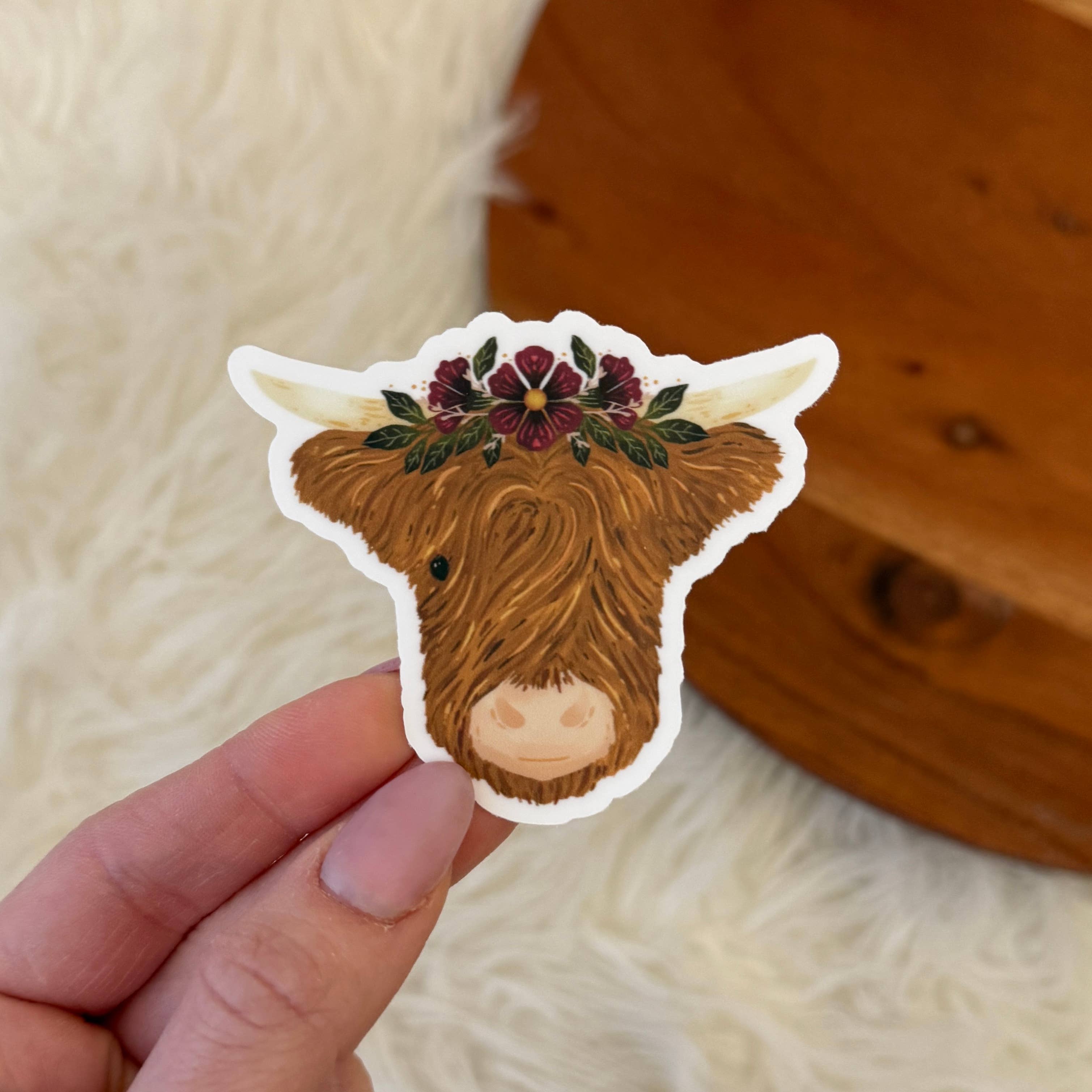 Highland Cow Flower Crown Sticker